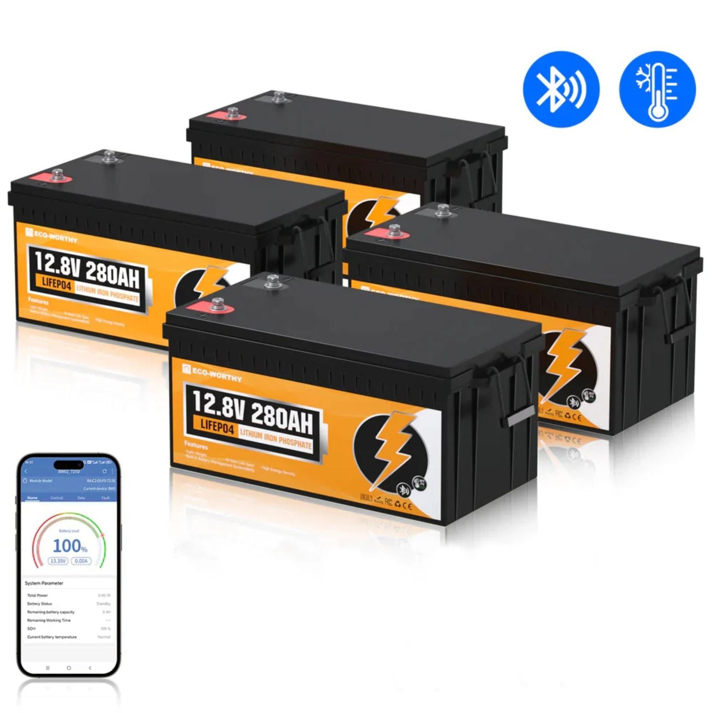 ECO-WORTHY LiFePO4 12V 280Ah Lithium Iron Phosphate Battery | Bluetooth