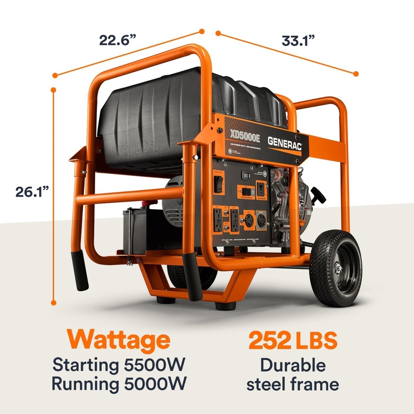 Generac XD5000E Diesel 5000W/5500W Portable Generator | Electric Start