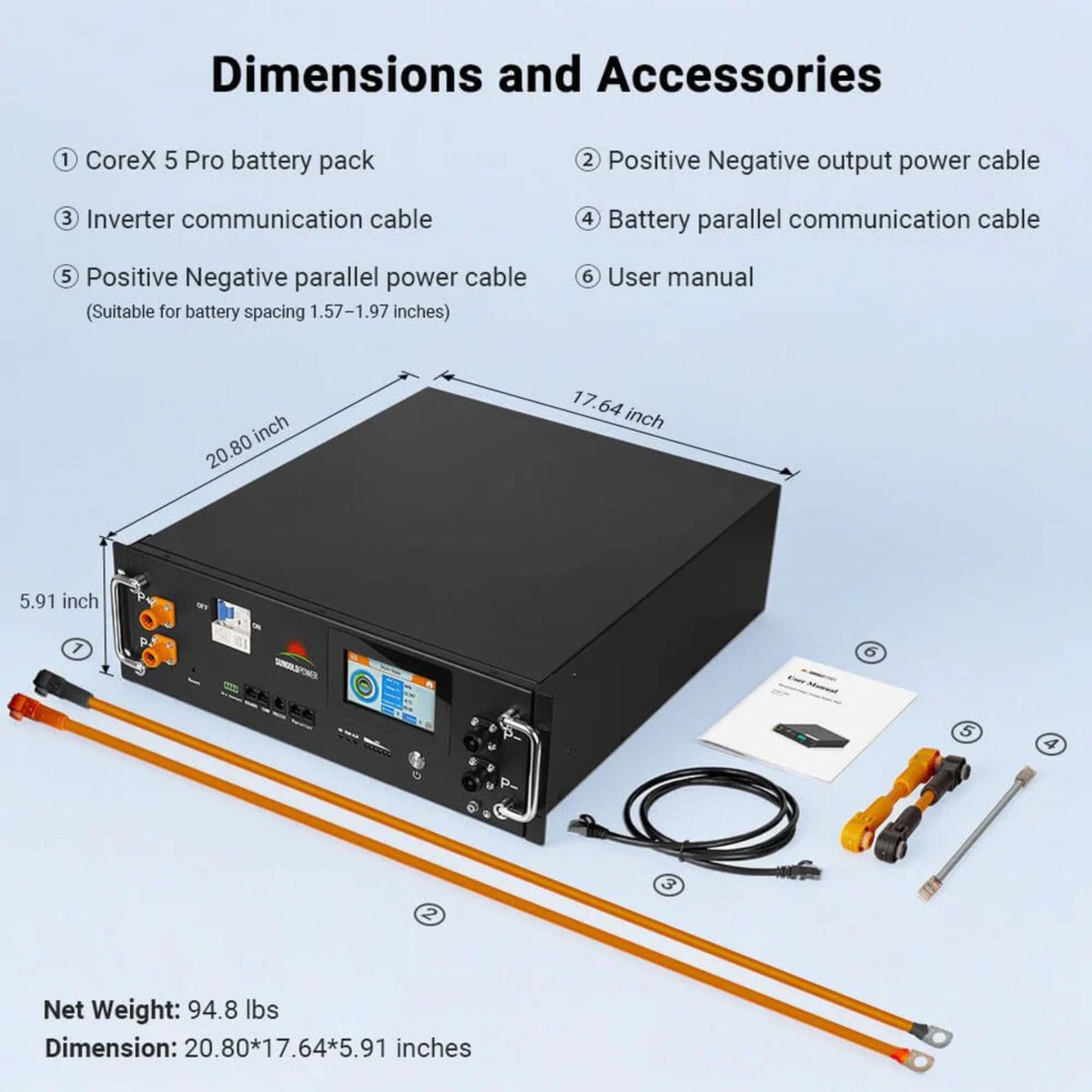 SunGold Power CoreX 5 Pro Server Rack 48V 100AH Residential Energy Storage Battery Pack
