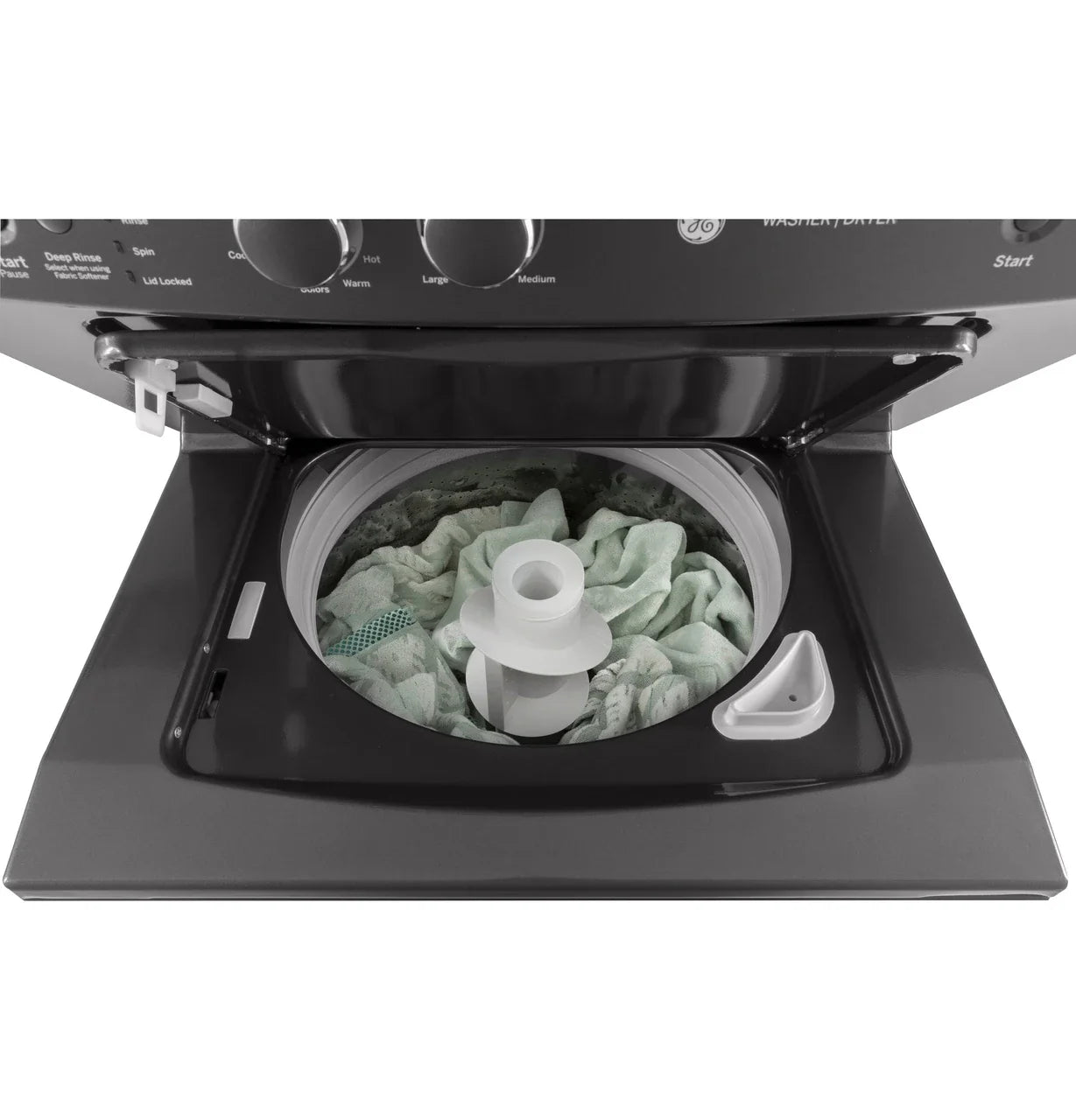 GE Unitized Spacemaker® 3.8 cu. ft. Capacity Washer with Stainless Steel Basket and 5.9 cu. ft. Capacity Gas Dryer