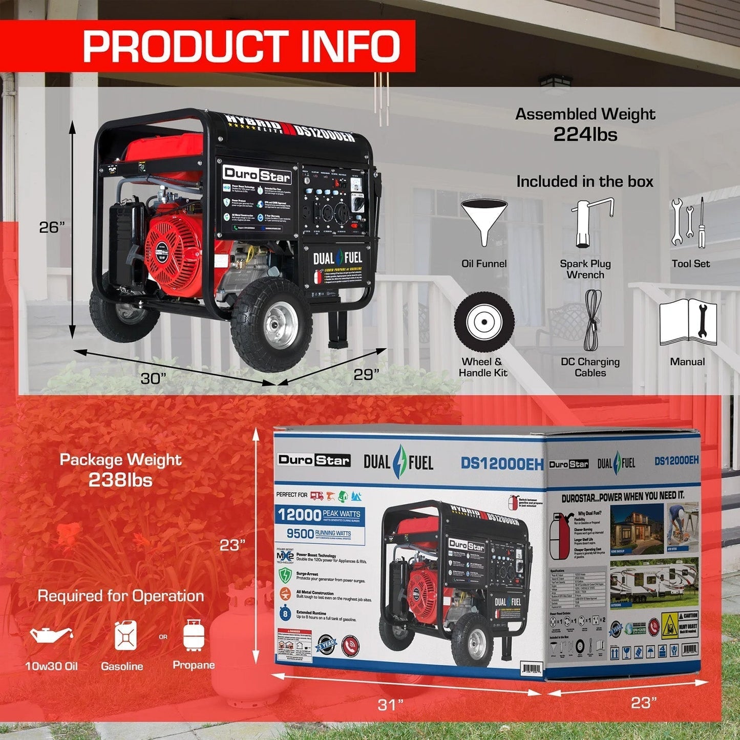 DuroStar DS12000EH Dual Fuel 9500W/12000W Portable Generator