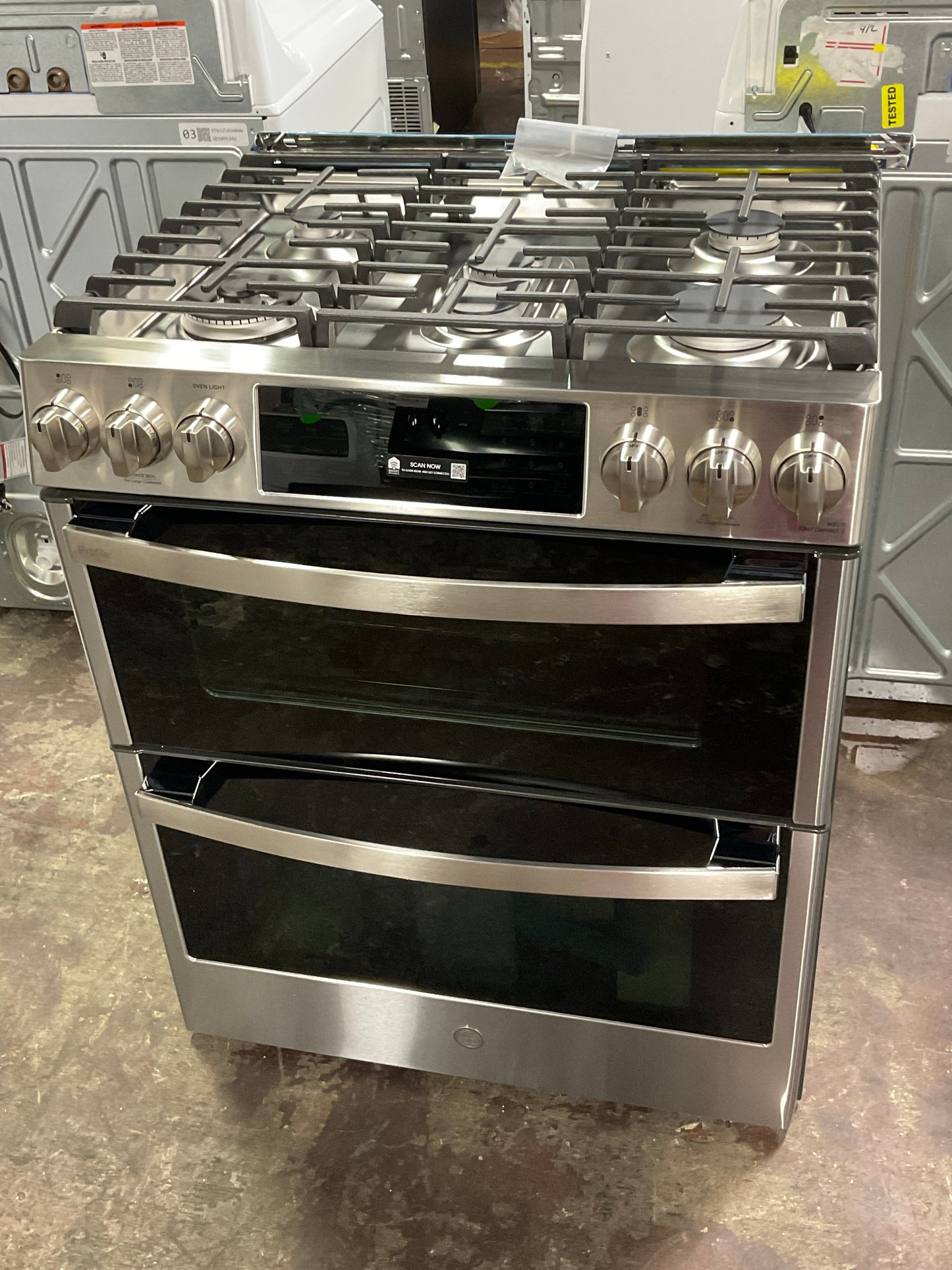 GE Profile™ 30" Smart Slide-In Front-Control Gas Double Oven Convection Fingerprint Resistant Range