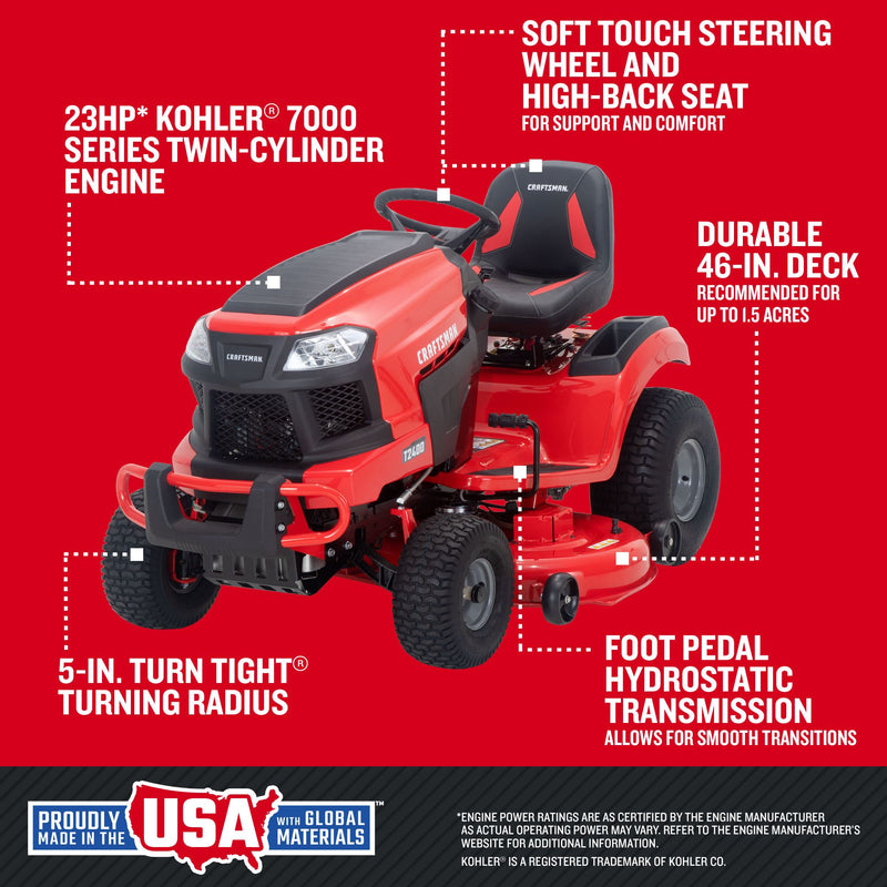 Craftsman T2400 – 46″ Hydrostatic Gas Riding Mower