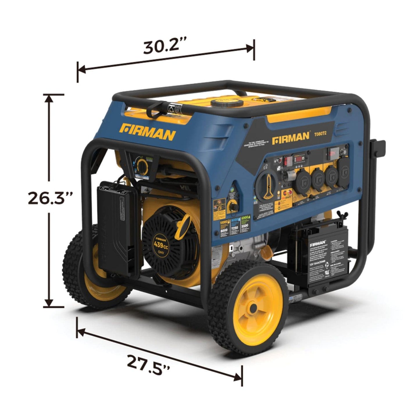 Firman T08072 Tri-Fuel 8000W/10000W Portable Generator | Electric Start | 20/240V | CO Alert