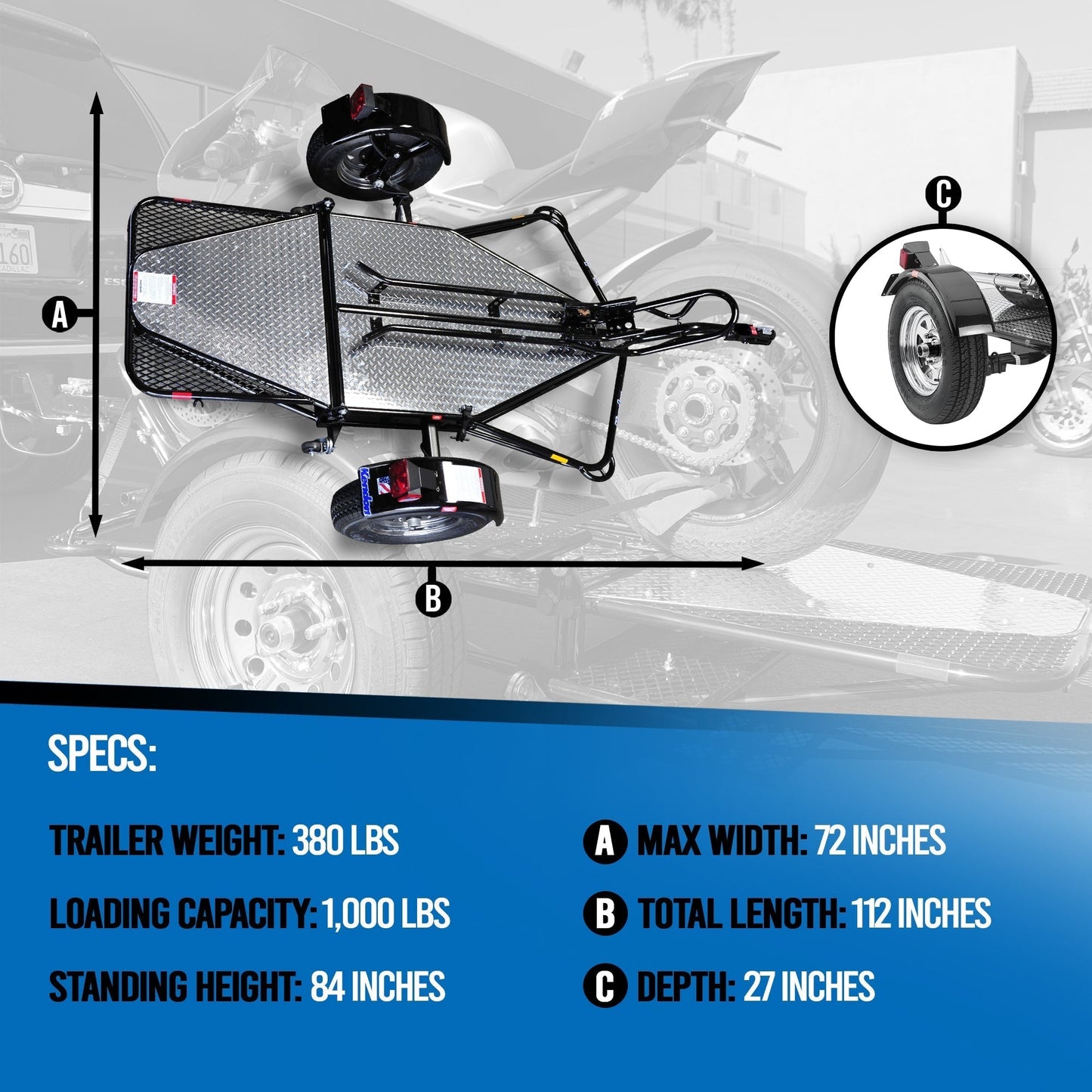 Go! Series Single Rail Ride-Up Folding Motorcycle Trailer