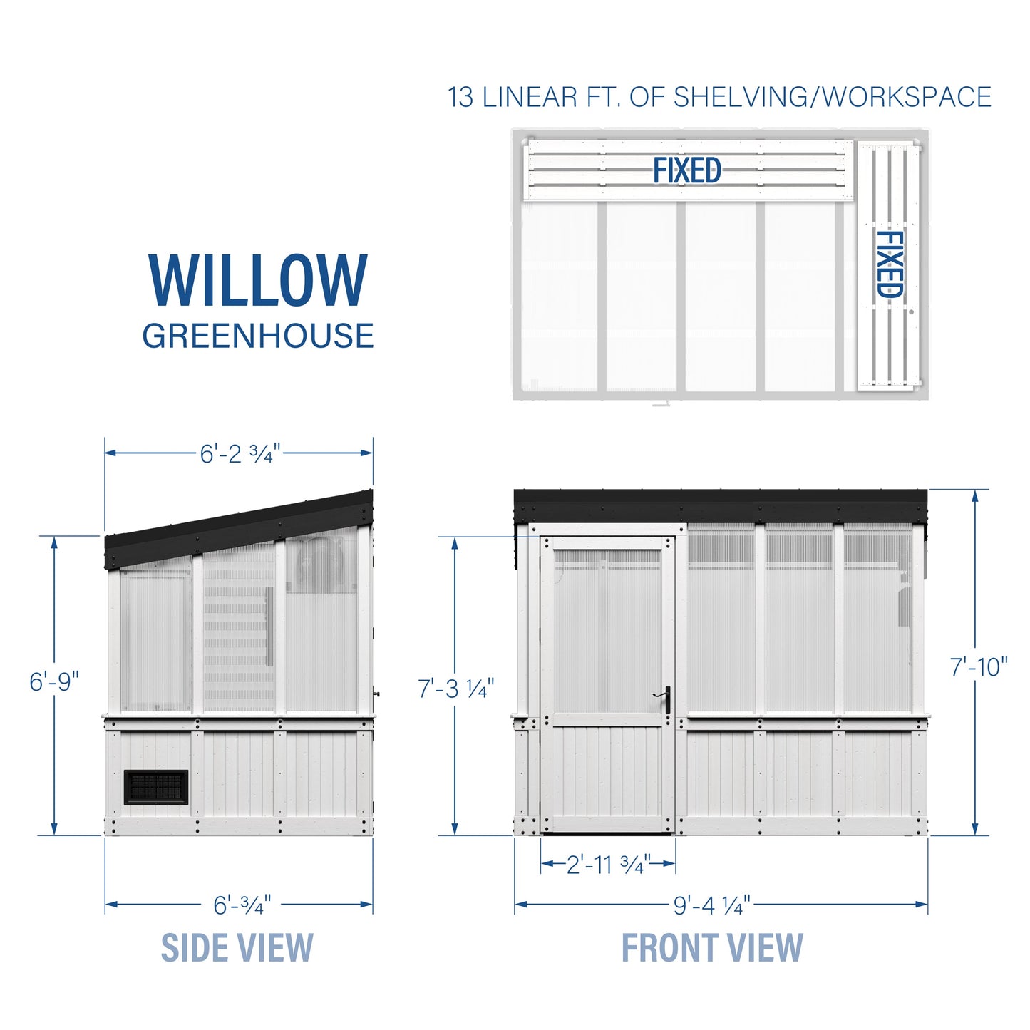 9x6 Willow Greenhouse -    Pre-Stained & Sealed White