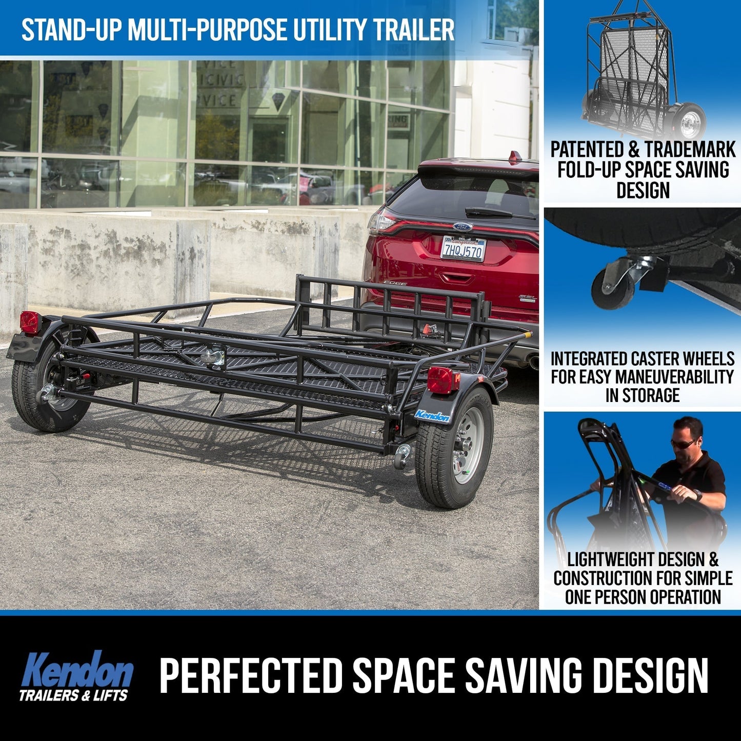 Factory Blemish Model [BLUE or BLACK] Stand-Up™ Utility Trailer Folding Multi-Purpose SXS Utility Trailer