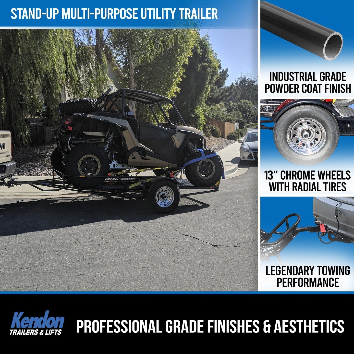 Factory Blemish Model [BLUE or BLACK] Stand-Up™ Utility Trailer Folding Multi-Purpose SXS Utility Trailer