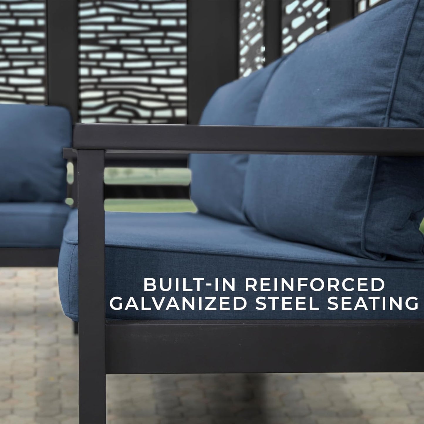 Glendale Modern Steel Cabana Pergola with Conversational Seating
