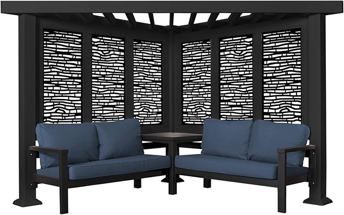 Glendale Modern Steel Cabana Pergola with Conversational Seating