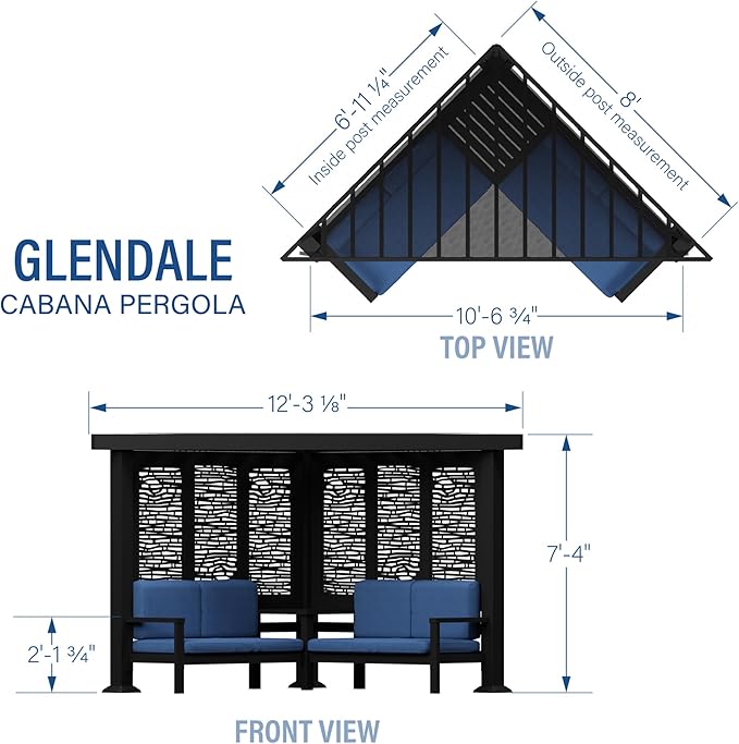 Glendale Modern Steel Cabana Pergola with Conversational Seating