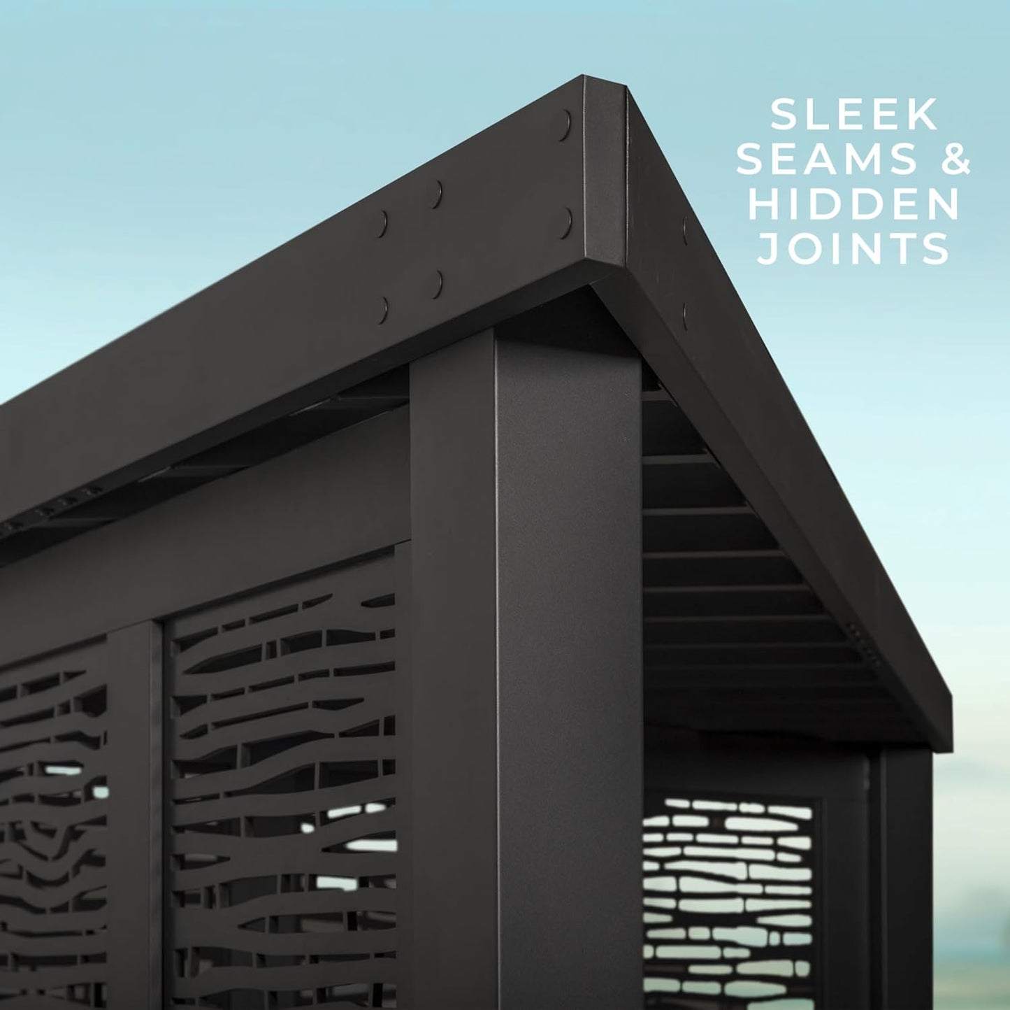 Glendale Modern Steel Cabana Pergola with Conversational Seating