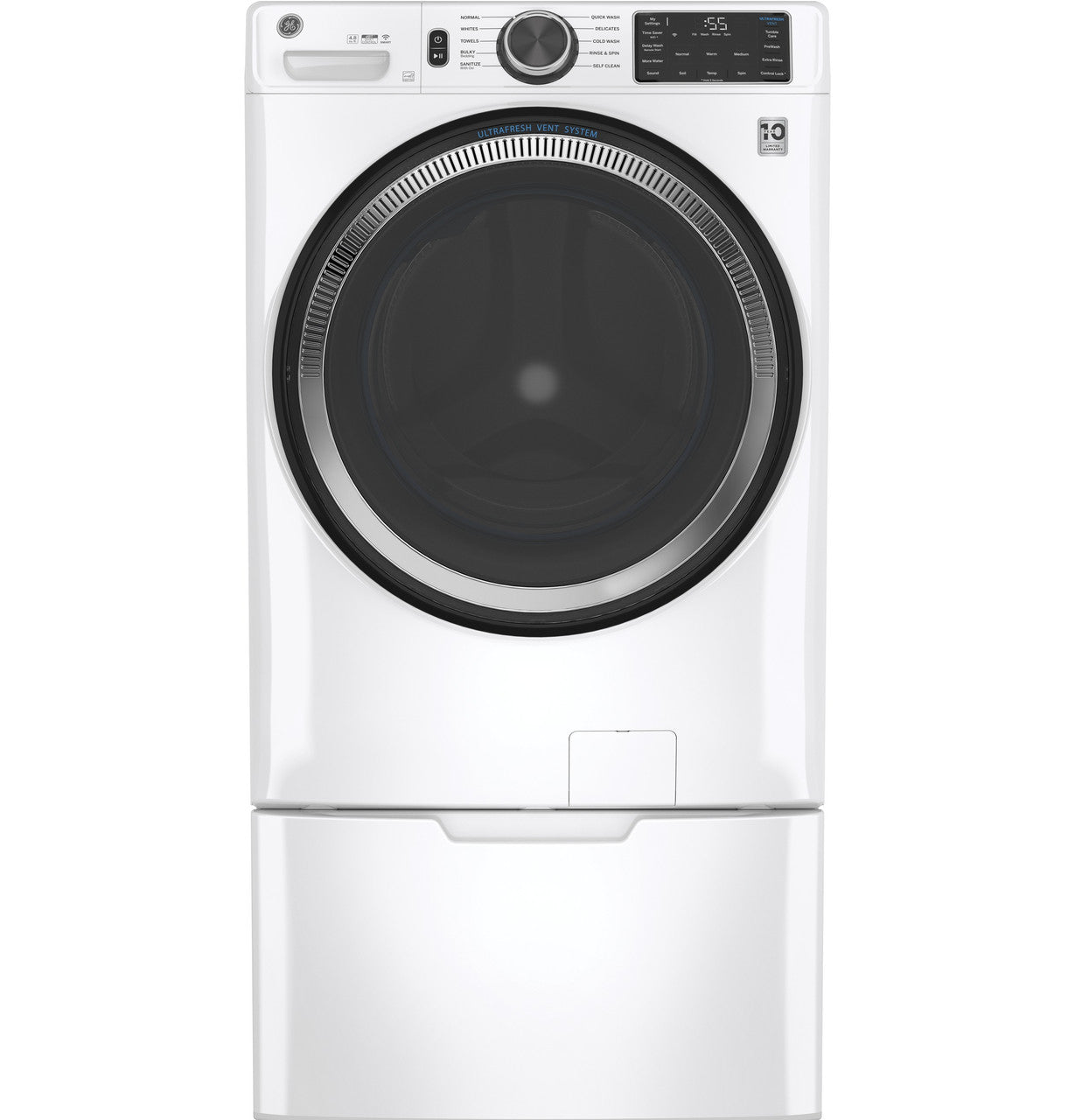 GE GE® ENERGY STAR 4.8 cu. ft. Capacity Smart Front Load ® Washer with UltraFresh Vent System with OdorBlock™ and Sanitize w/Oxi