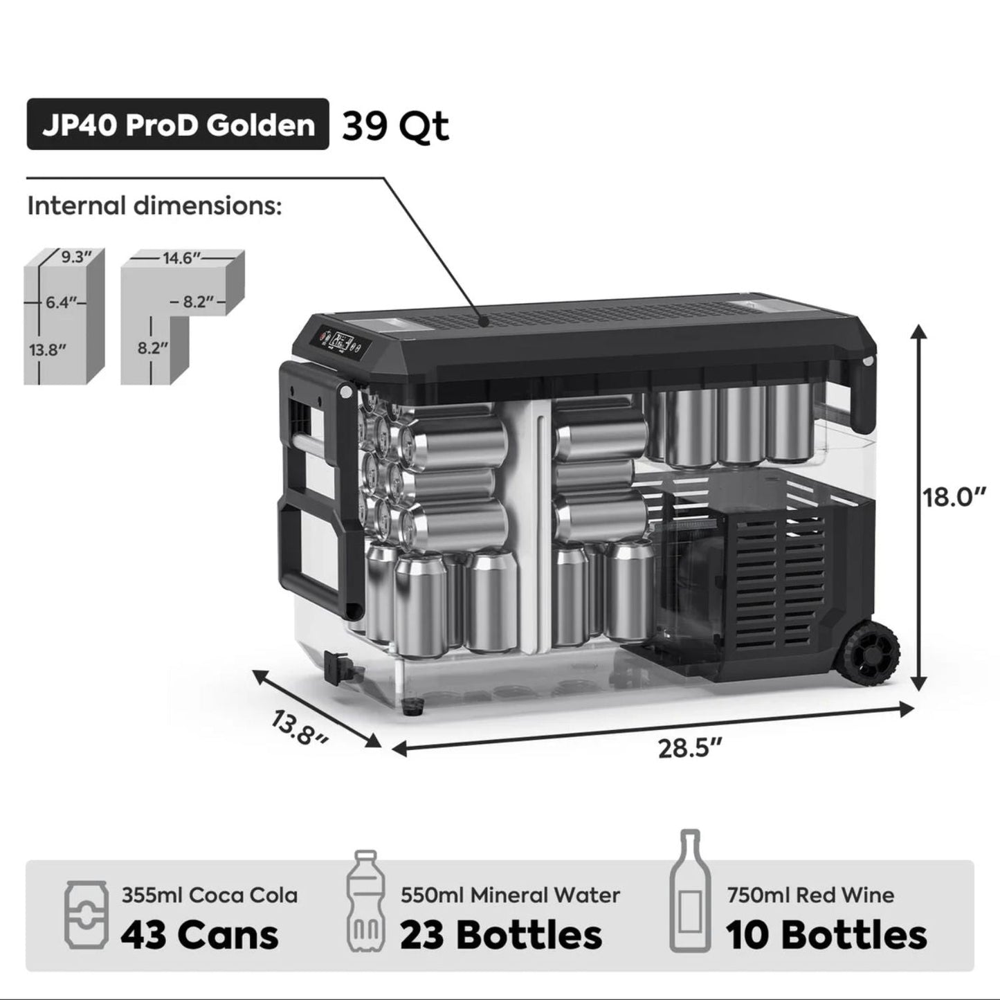 ICECO JP40 40 LT Pro Dual Zone Wheeled Portable Freezer With Cover