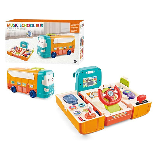Baby Musical School Bus Toy with Driving Mode Steering Wheel Gear Shifter Traffic Cards