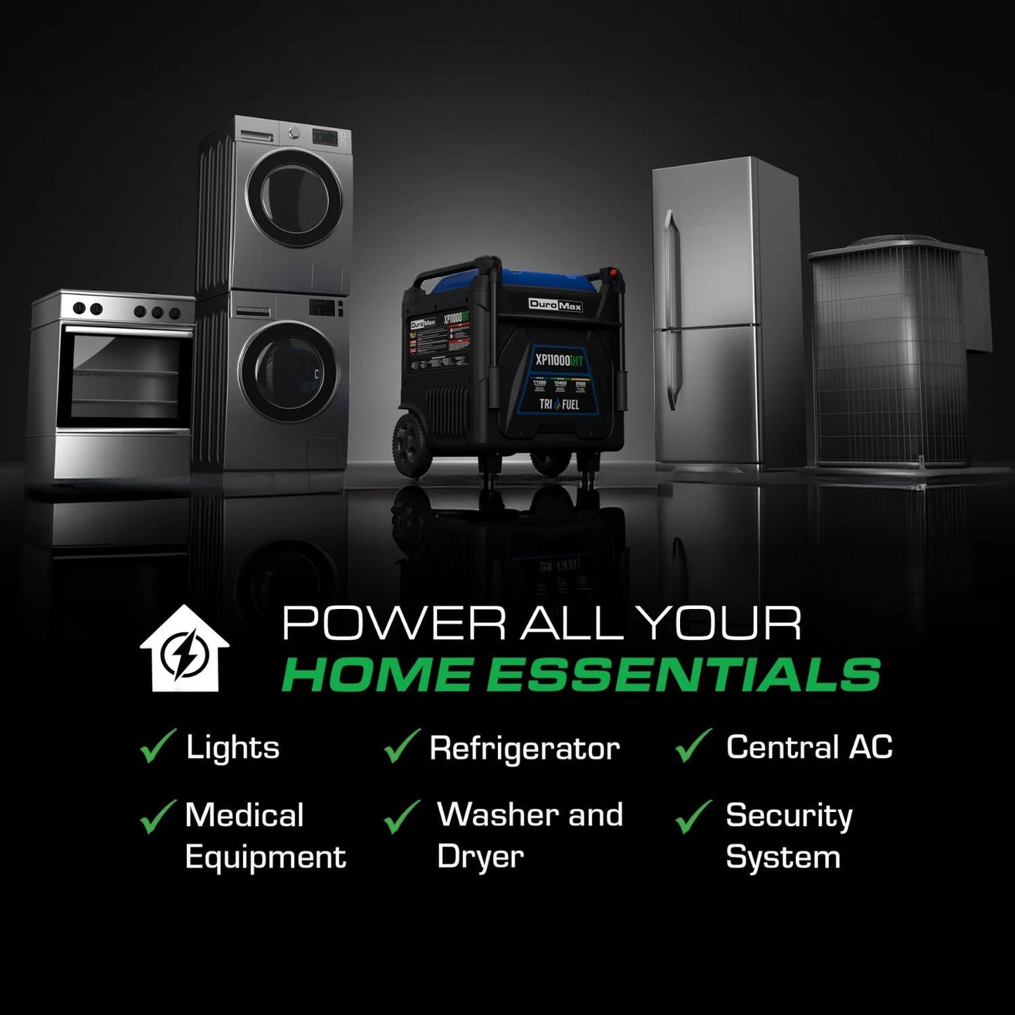 DuroMax XP11000iHT Tri-Fuel 9000W/11000W Portable Inverter Generator | Low THD