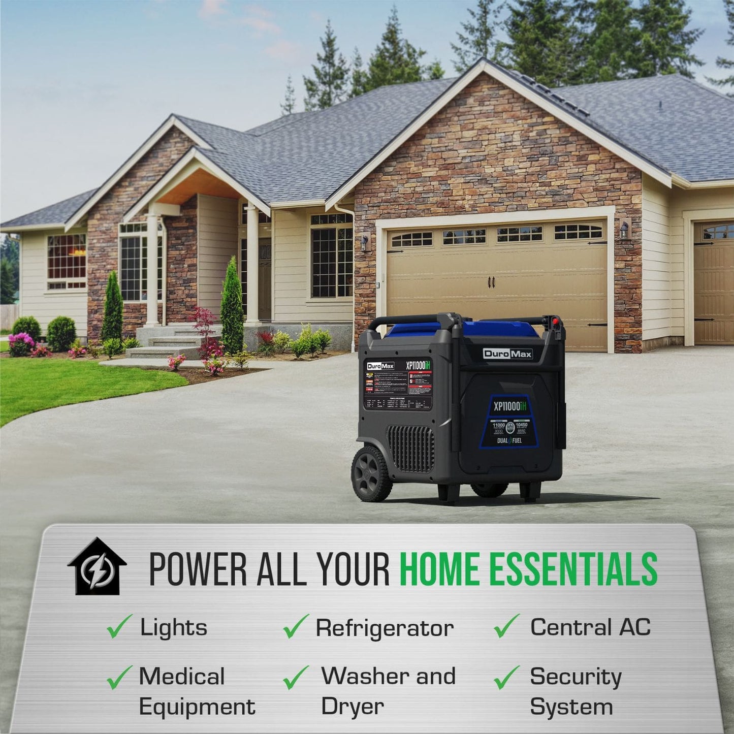DuroMax XP11000iH Dual Fuel 9000W/11000W Portable Inverter Generator | CO Alert