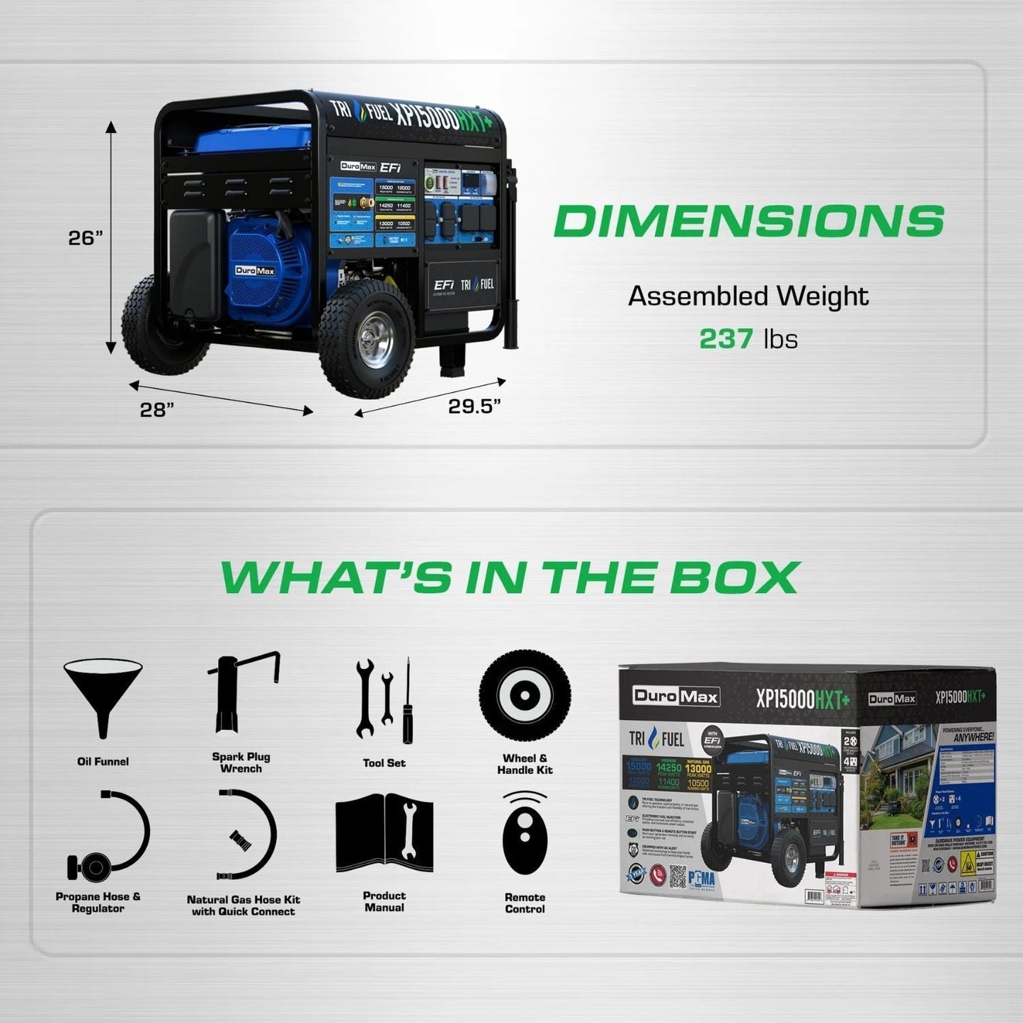 DuroMax XP15000HXT+ Tri-Fuel 12000W/15000W EFI Portable Generator | Electric Start | 50-State Approved