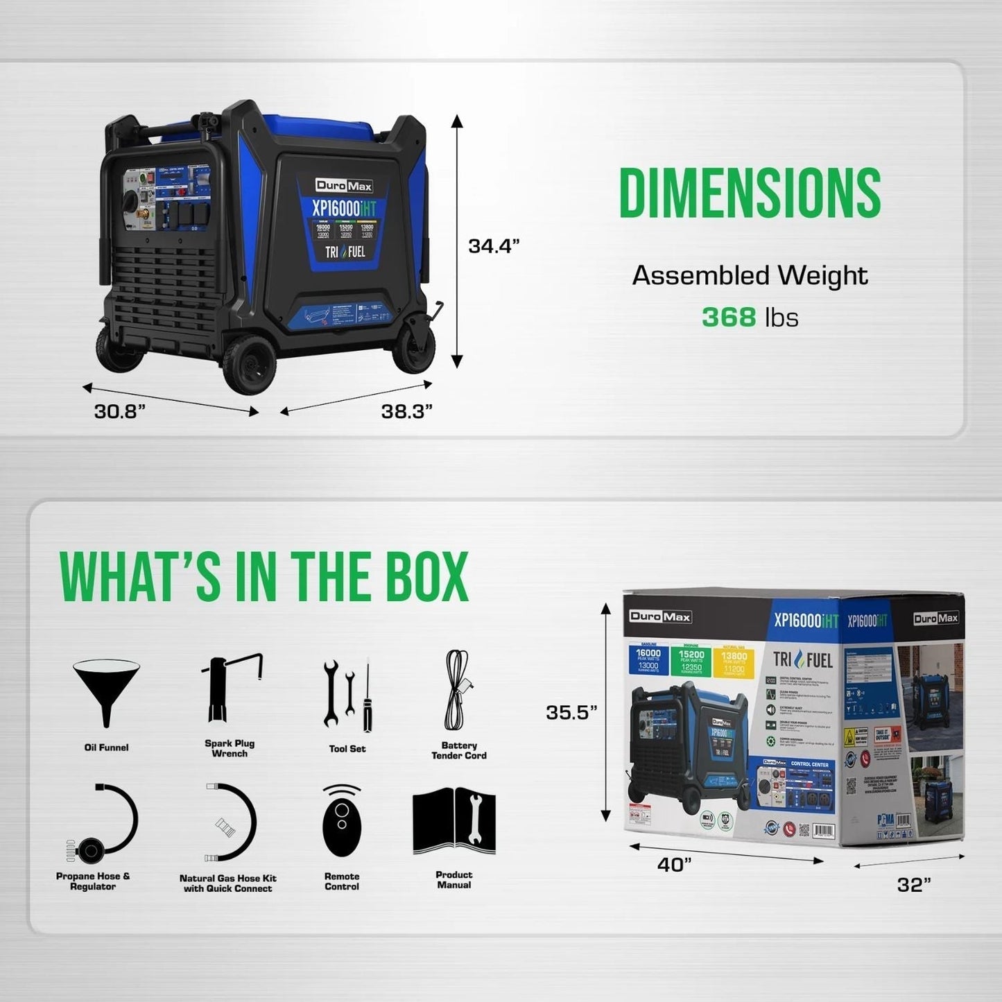 DuroMax XP16000iHT Tri-Fuel 13000W/16000W Portable Inverter Generator | Low THD