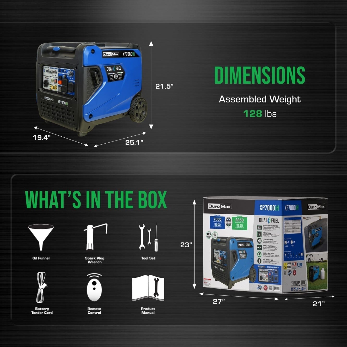 DuroMax XP7000iH Dual Fuel 9000W/7000W Portable Inverter Generator | CO Alert