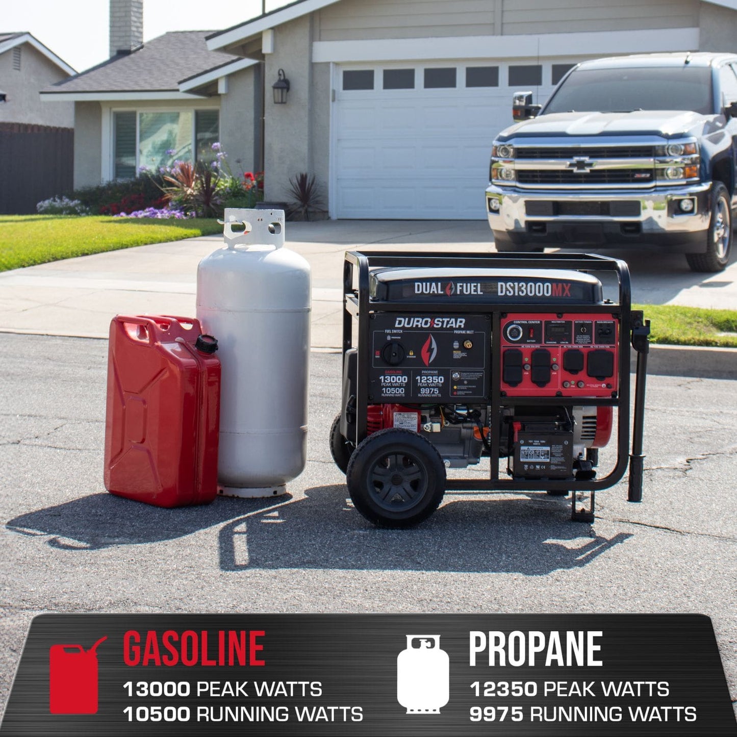 DuroStar DS13000MX Dual Fuel 10500W/13000W Portable Generator | CO Alert