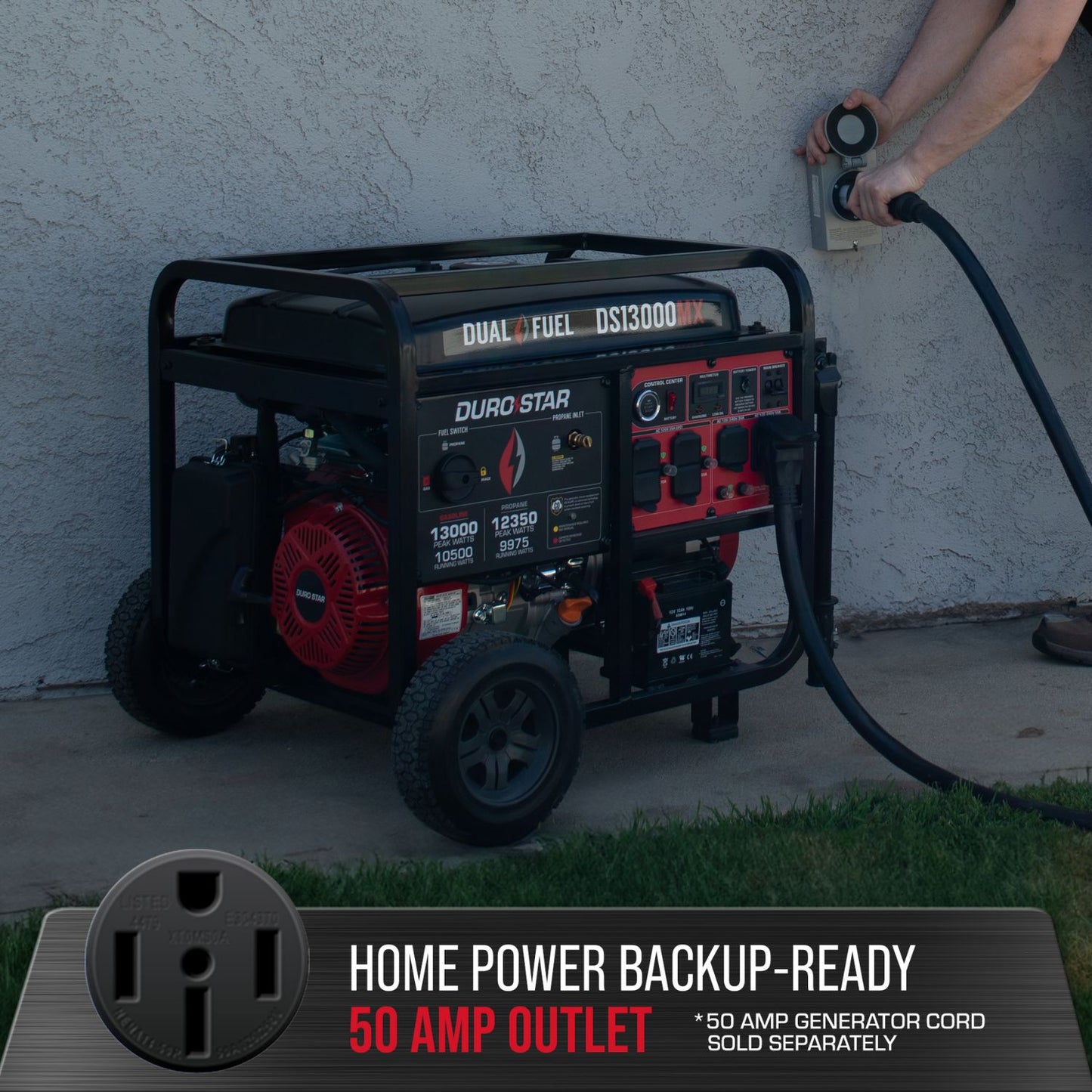 DuroStar DS13000MX Dual Fuel 10500W/13000W Portable Generator | CO Alert