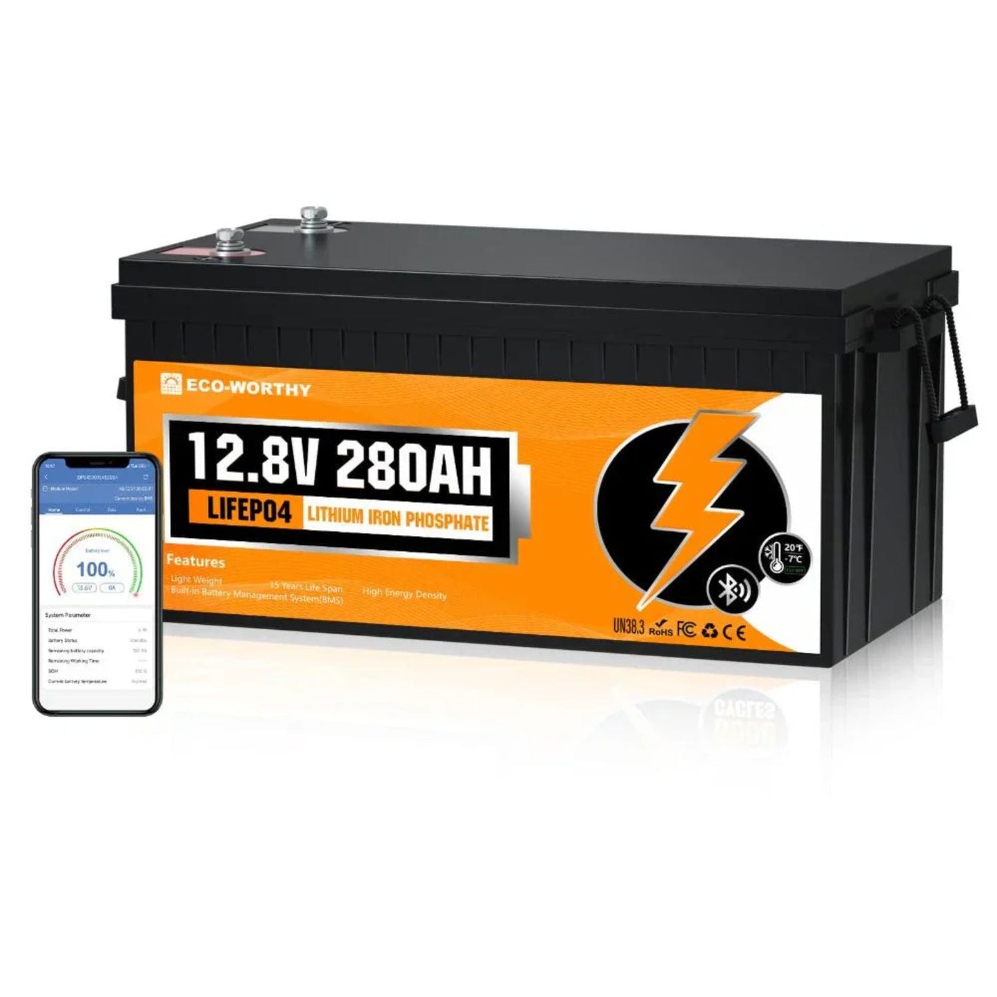ECO-WORTHY LiFePO4 12V 280Ah Lithium Iron Phosphate Battery | Bluetooth