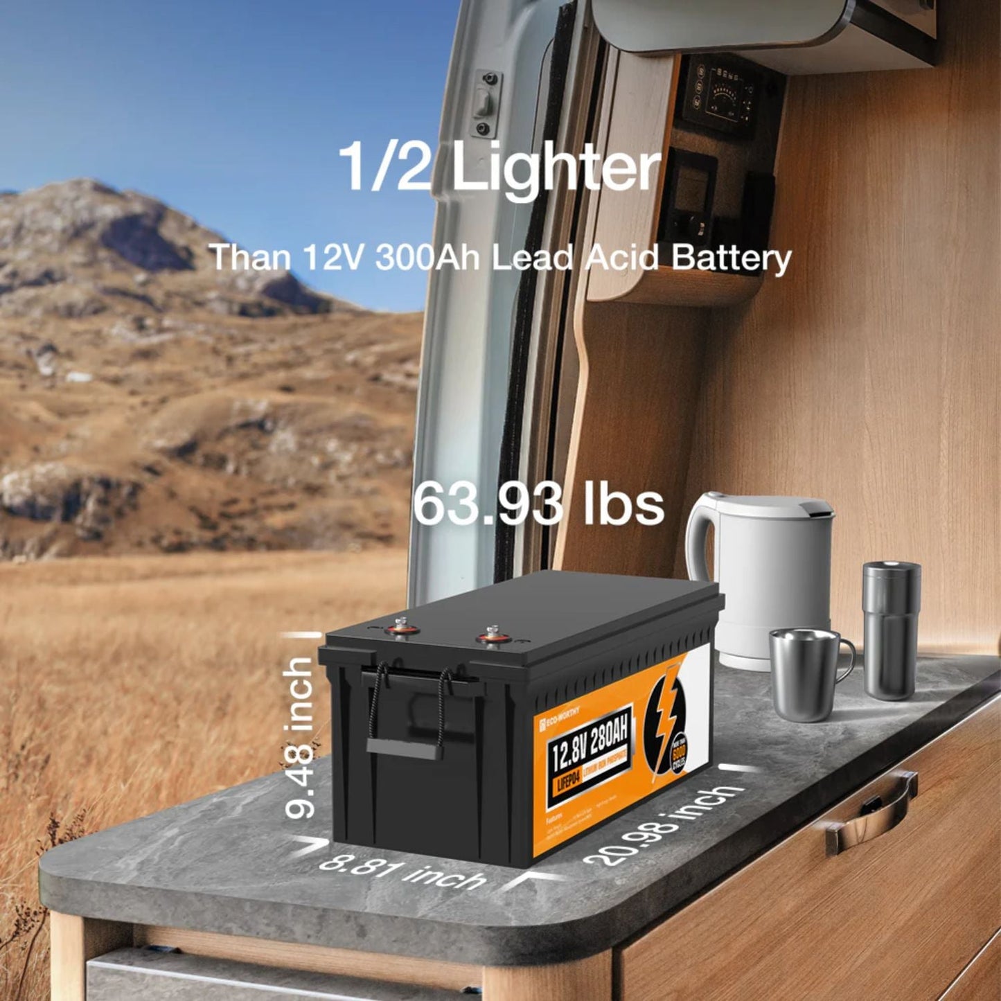 ECO-WORTHY LiFePO4 12V 280Ah Lithium Iron Phosphate Battery | Bluetooth