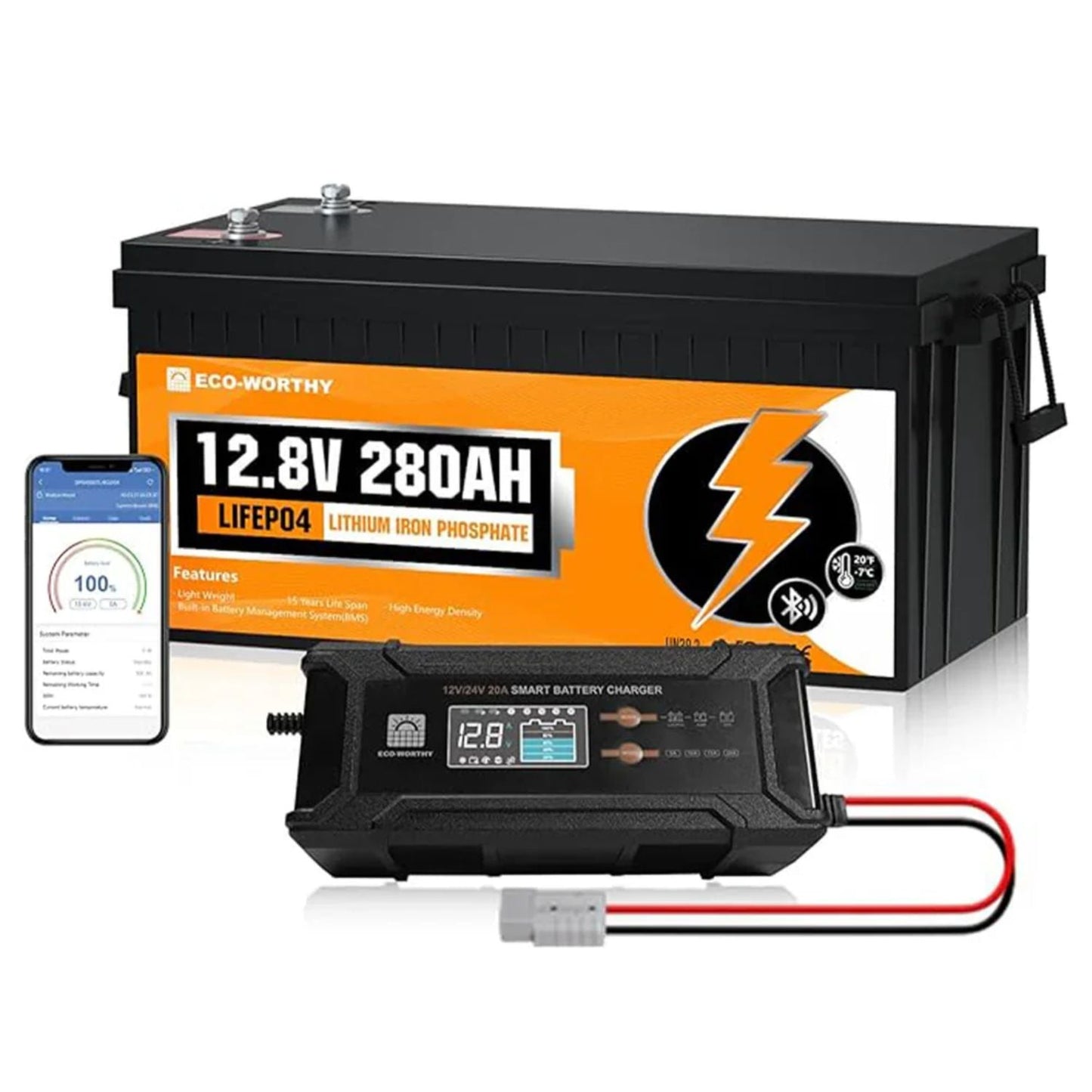 ECO-WORTHY LiFePO4 12V 280Ah Lithium Iron Phosphate Battery | Bluetooth