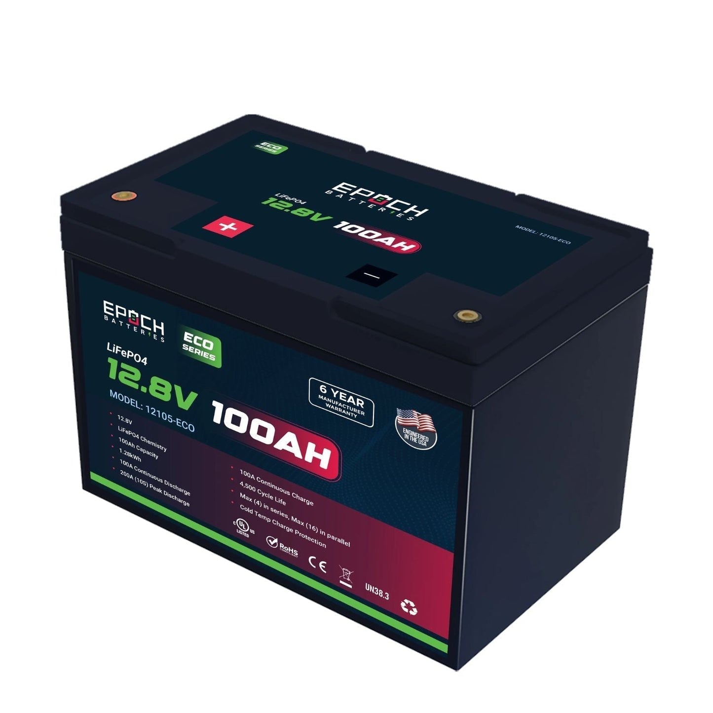Epoch Batteries 12V 100Ah (1.28kWh) LiFePO4 Battery | Eco Series