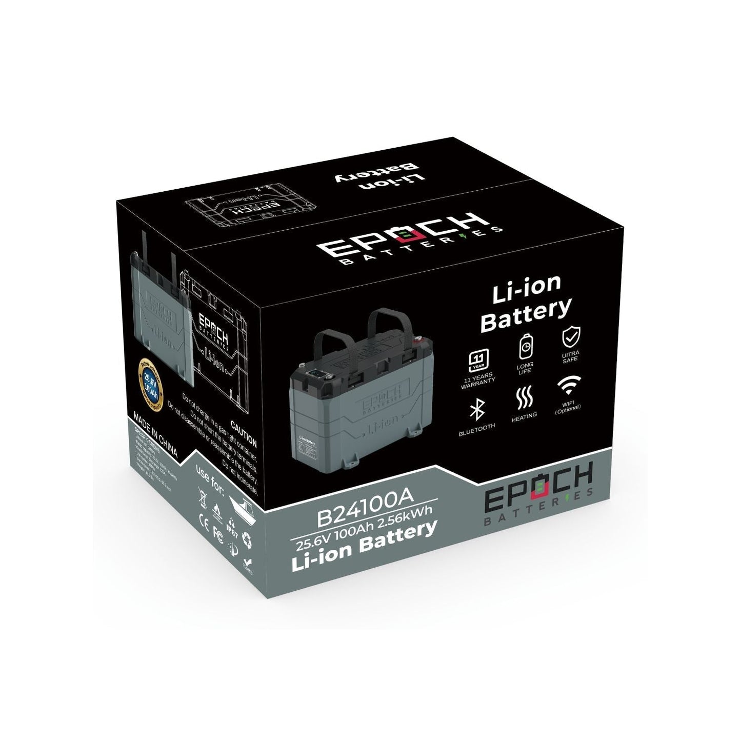 Epoch Batteries 24V 100Ah (2.56kWh) LiFePO4 Lithium Battery | Bluetooth | Heating | Waterproof