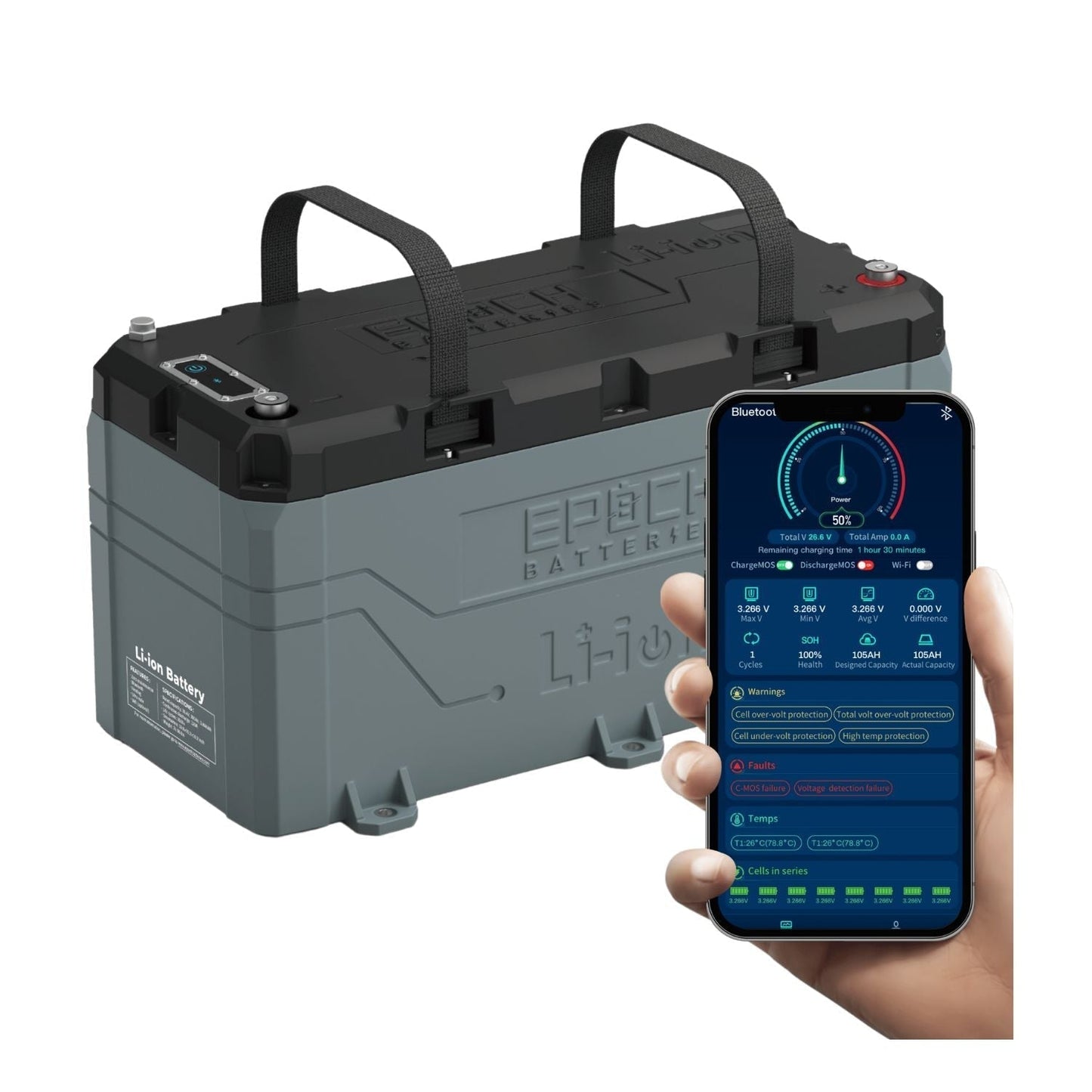 Epoch Batteries 36V 100Ah (3.84kWh) LiFePO4 Lithium Battery | Bluetooth | Heating | Waterproof