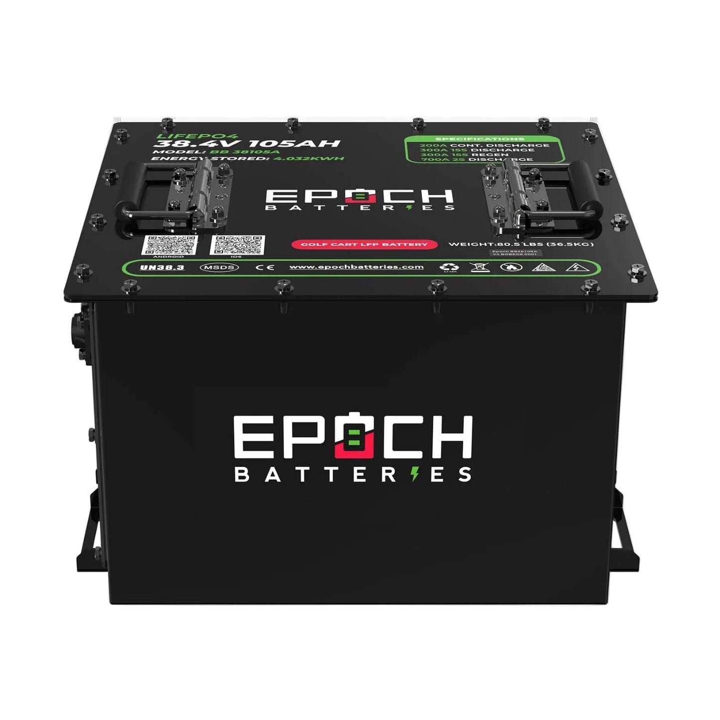 Epoch Batteries 36V 105Ah Lithium (LiFePO4) Golf Cart Battery | LiMax Series | Complete Kit