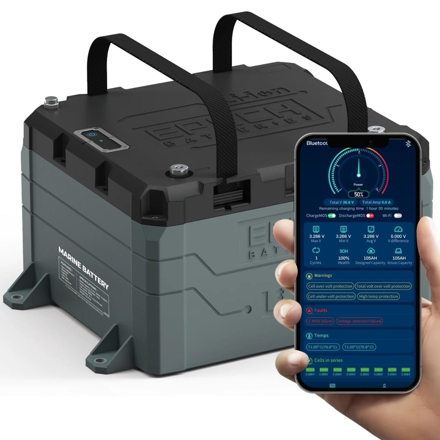 Epoch Batteries 48V 50Ah LiFePO4 Lithium Battery | Bluetooth | Heating | Waterproof