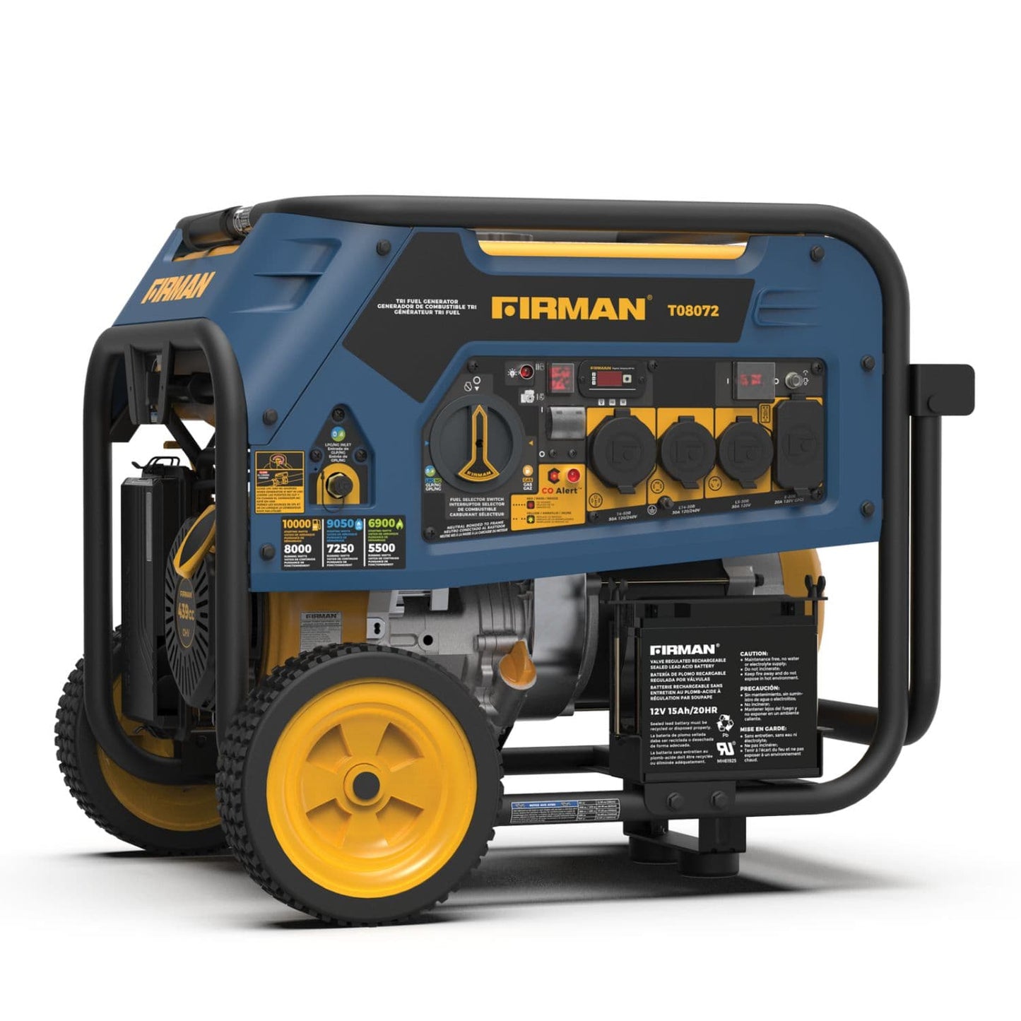 Firman T08072 Tri-Fuel 8000W/10000W Portable Generator | Electric Start | 20/240V | CO Alert