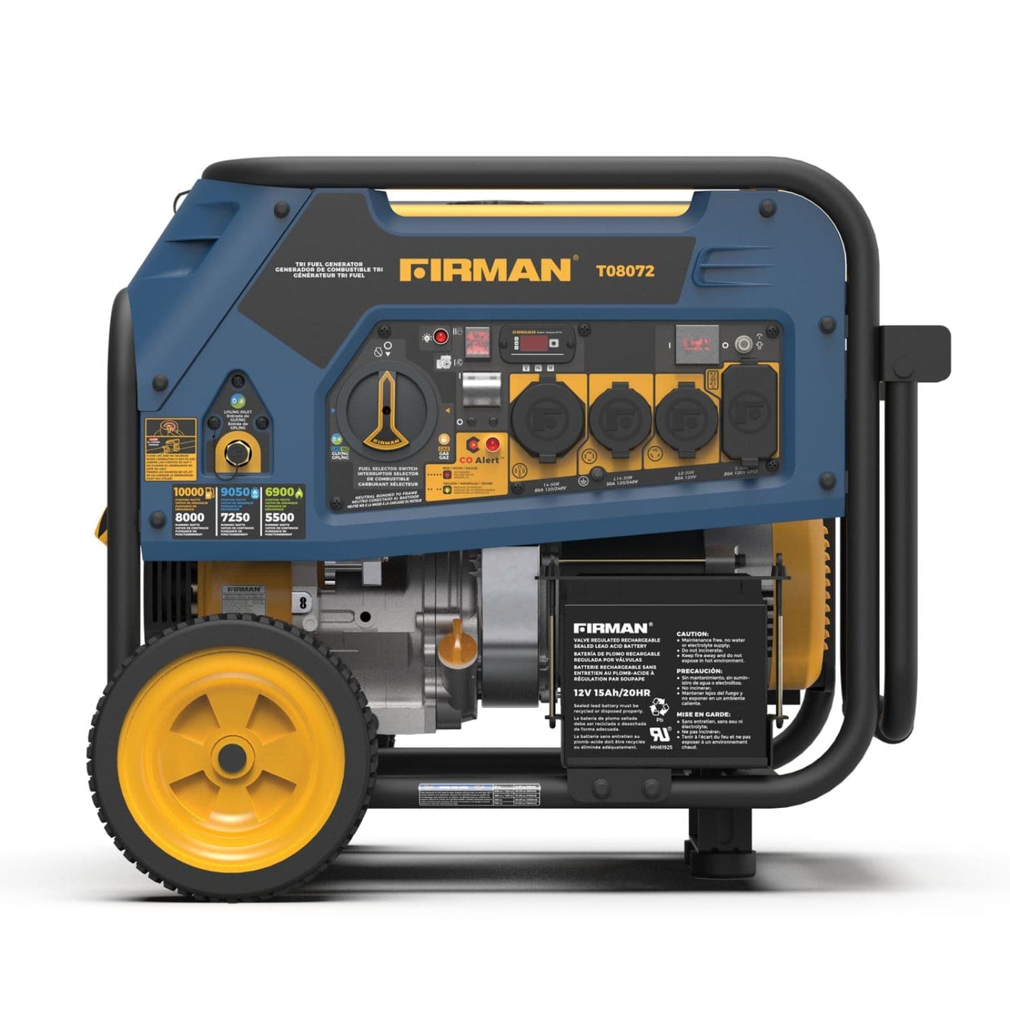 Firman T08072 Tri-Fuel 8000W/10000W Portable Generator | Electric Start | 20/240V | CO Alert