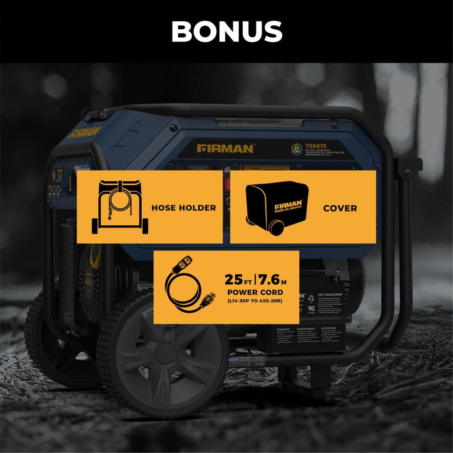 Firman T08073 Tri-Fuel 8000W/10000W Portable Generator | Electric Start | CO Alert