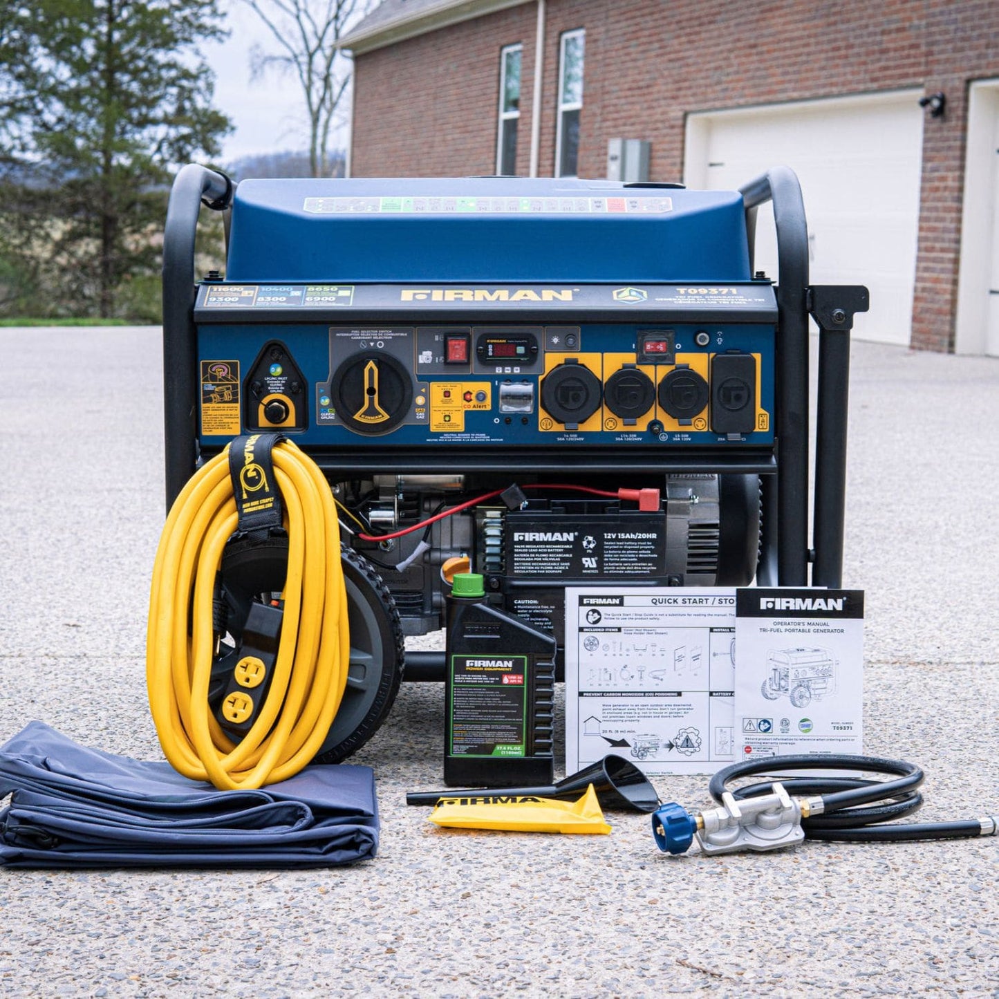 Firman T09371 Tri-Fuel 9300W/11600W Portable Generator | Electric Start | 120V/240V | CO Alert