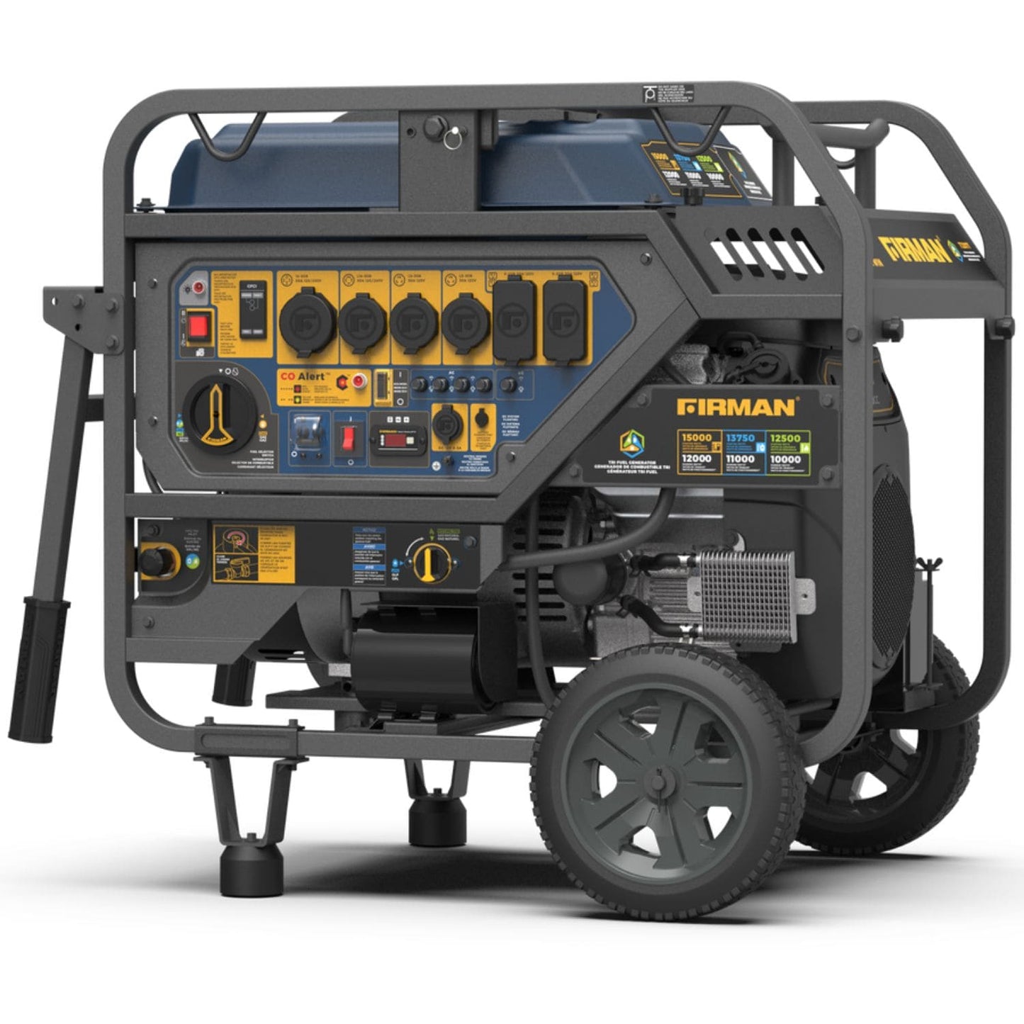 Firman T12071 Tri-Fuel 12000W/15000W Portable Generator | Electric Start | 120/240V | CO Alert