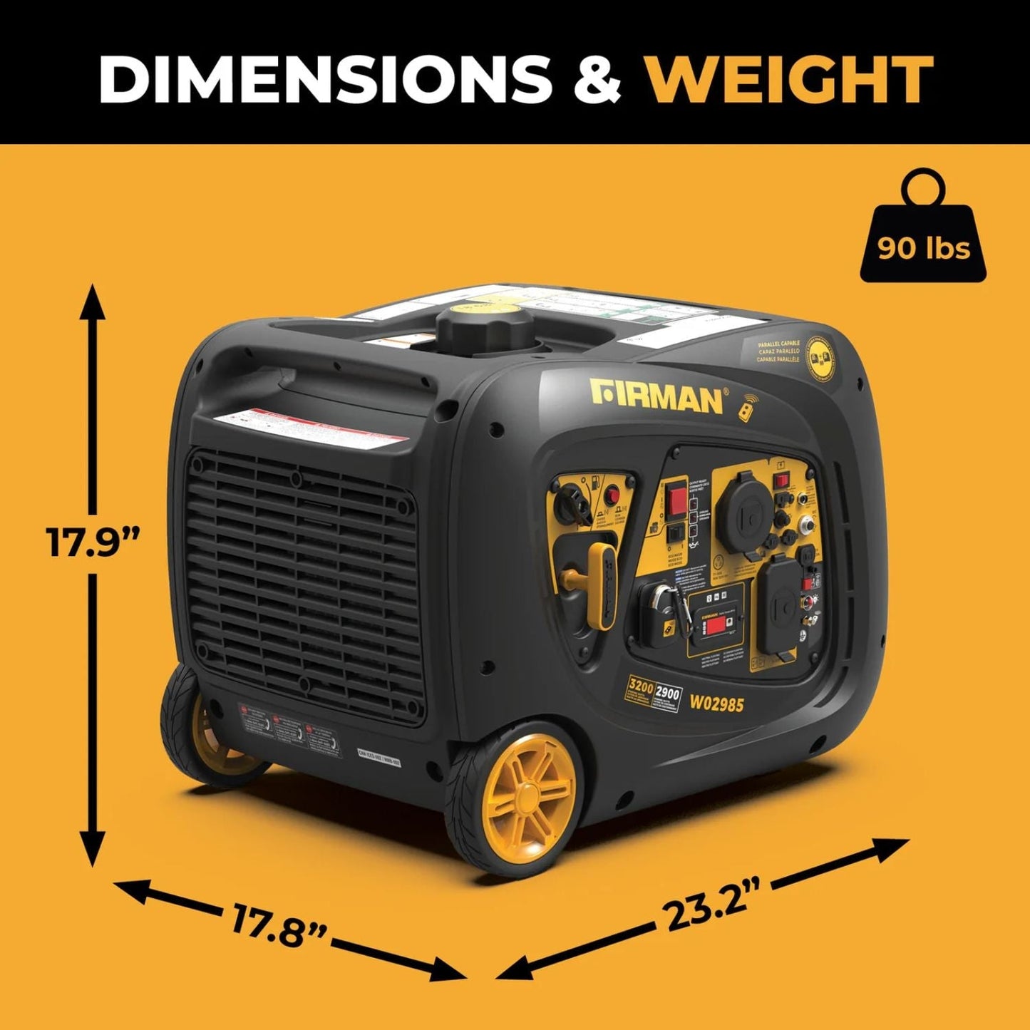 Firman W02985 Gasoline 2900W/3200W Inverter Portable Generator | Remote Start