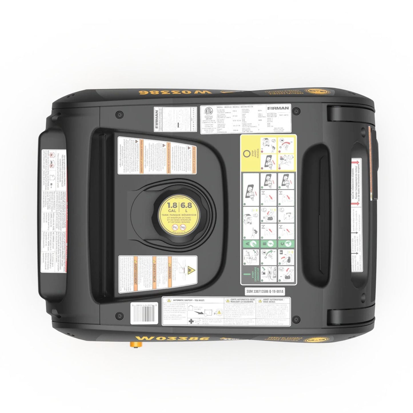 Firman W03386 Gasoline 3300W/3650W Inverter Portable Generator | Remote Start | CO Alert