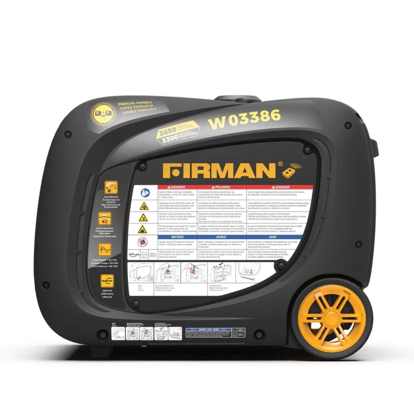 Firman W03386 Gasoline 3300W/3650W Inverter Portable Generator | Remote Start | CO Alert