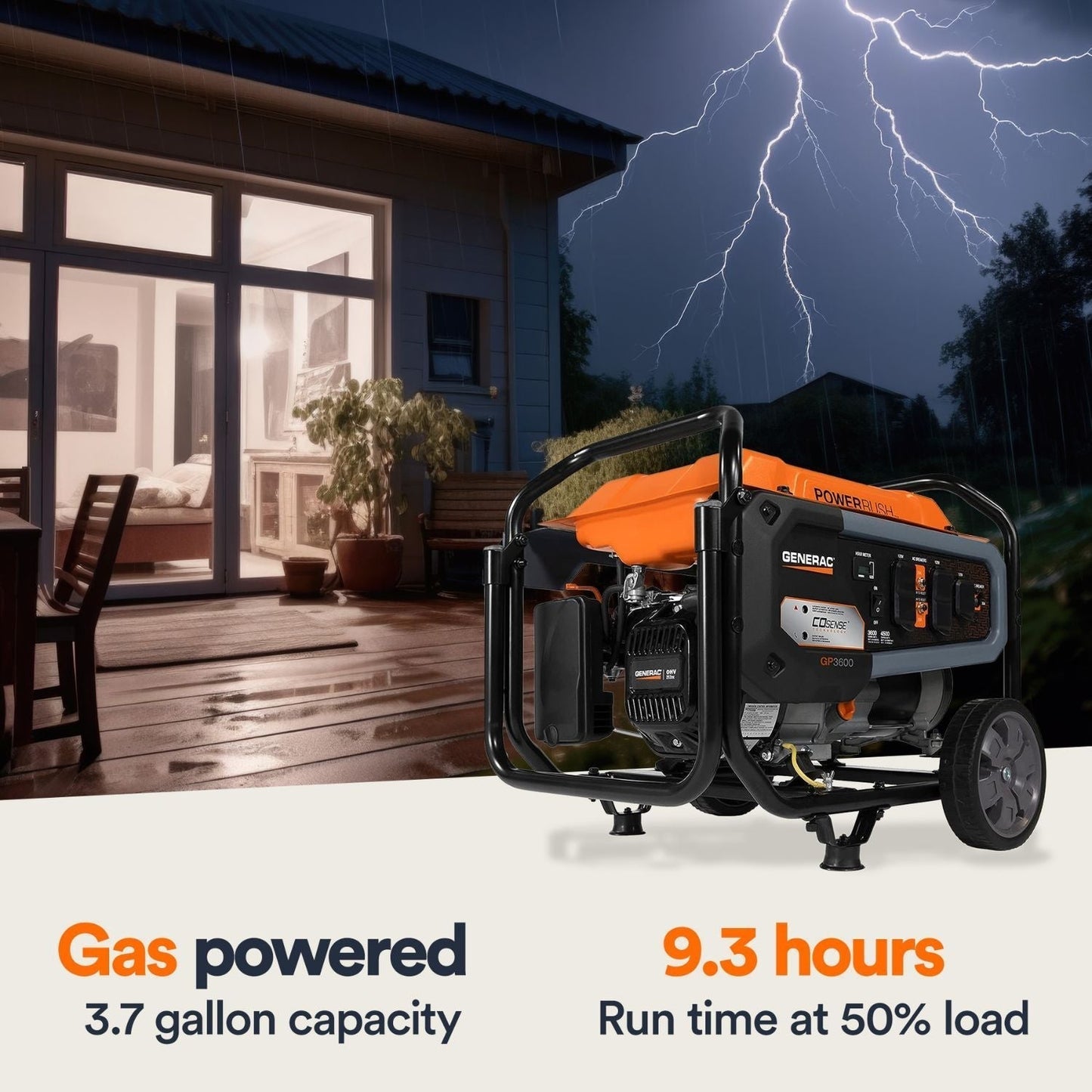 Generac GP3600 Gasoline 3600W/4500W Portable Generator | COsense®