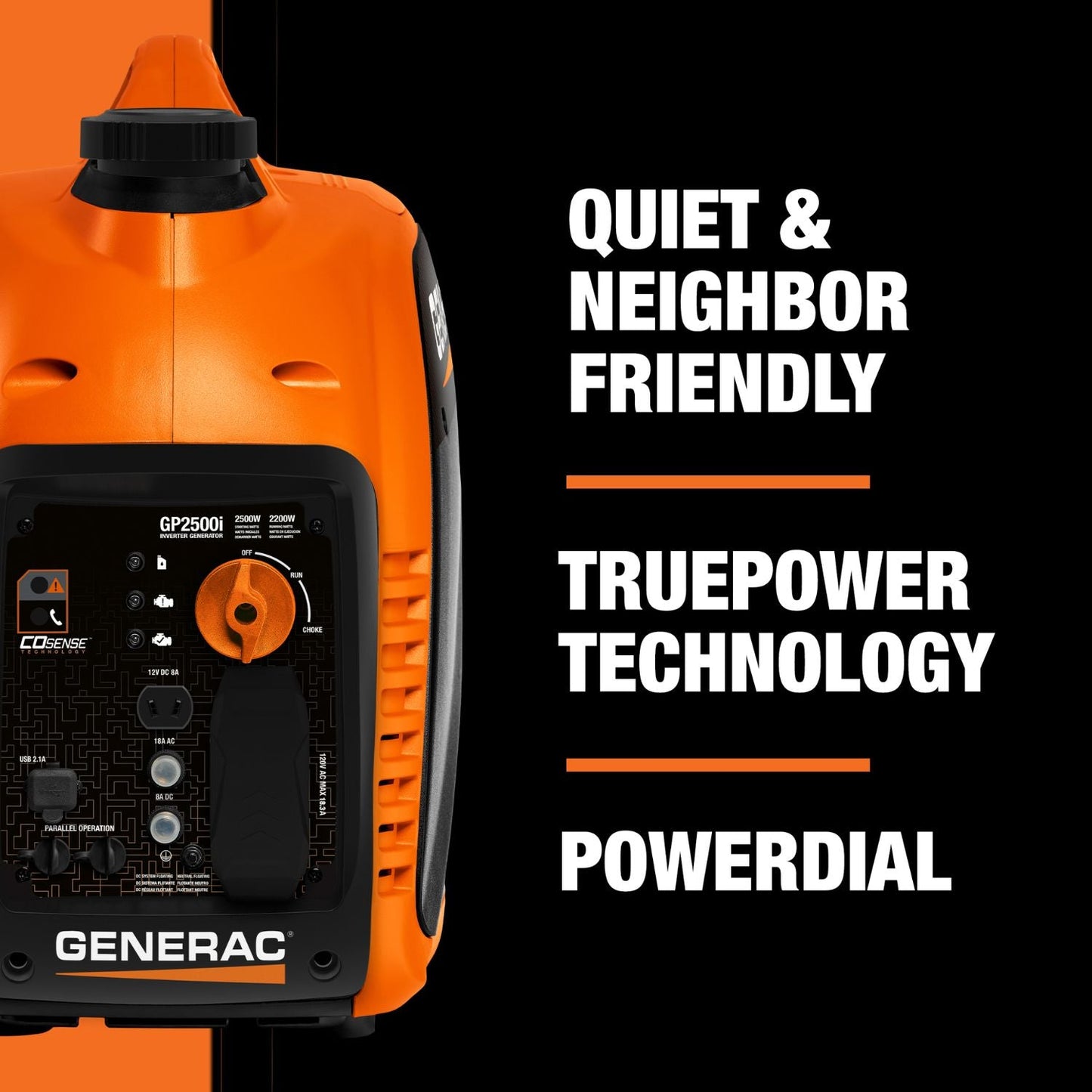 Generac GP2500i Gasoline 2200W/2500W Portable Inverter Generator | COsense®