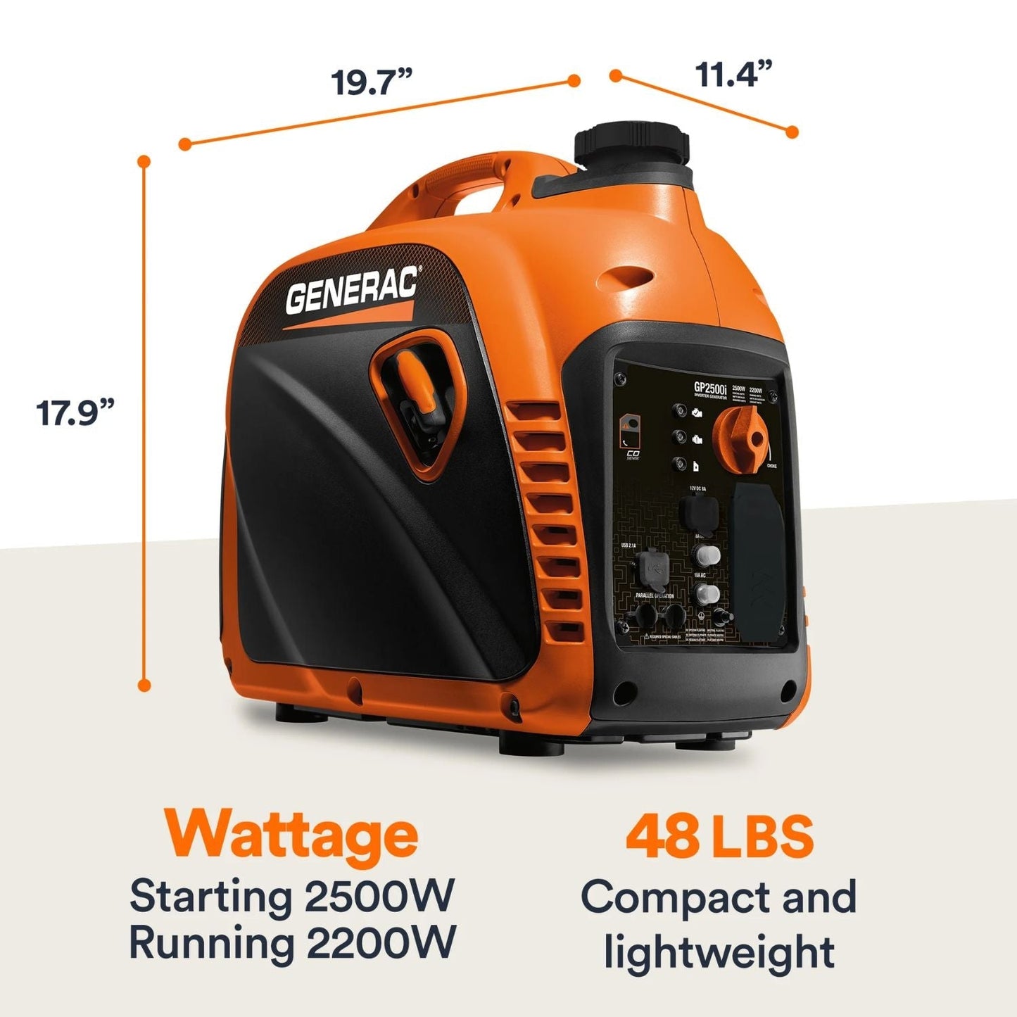 Generac GP2500i Gasoline 2200W/2500W Portable Inverter Generator | COsense®