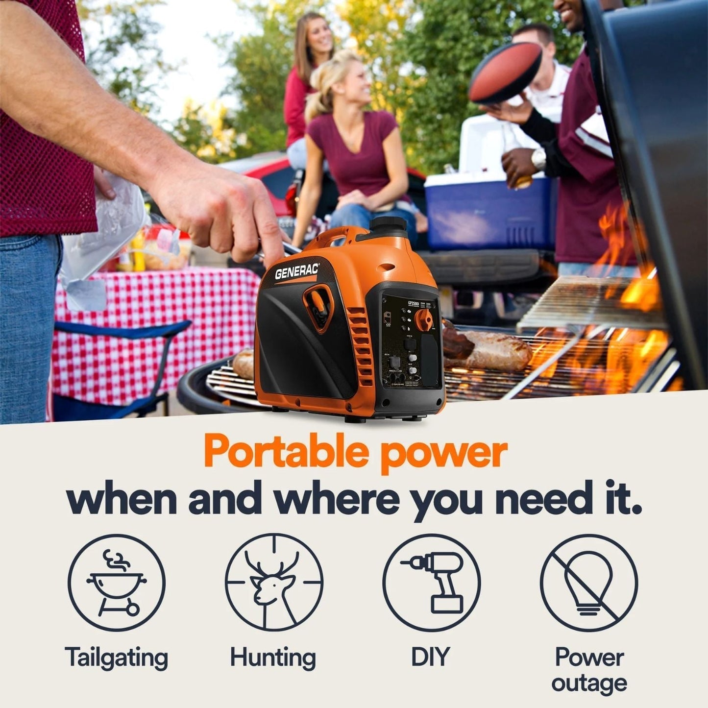 Generac GP2500i Gasoline 2200W/2500W Portable Inverter Generator | COsense®