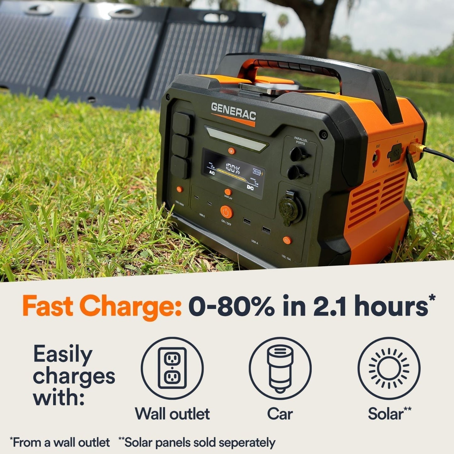Generac GB1000 Portable Power Station | 1086Wh | 1600W | 468W Solar Input