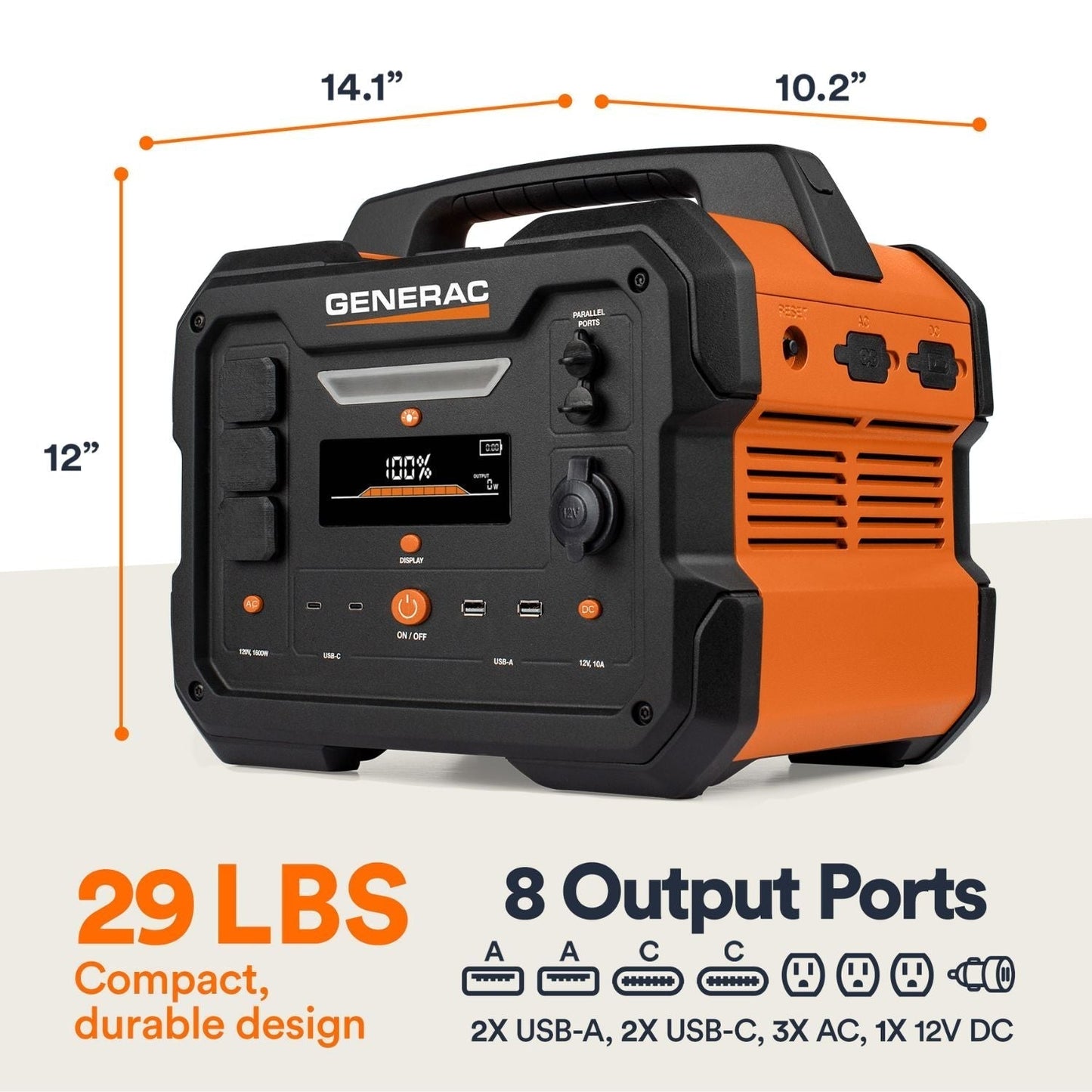 Generac GB1000 Portable Power Station | 1086Wh | 1600W | 468W Solar Input