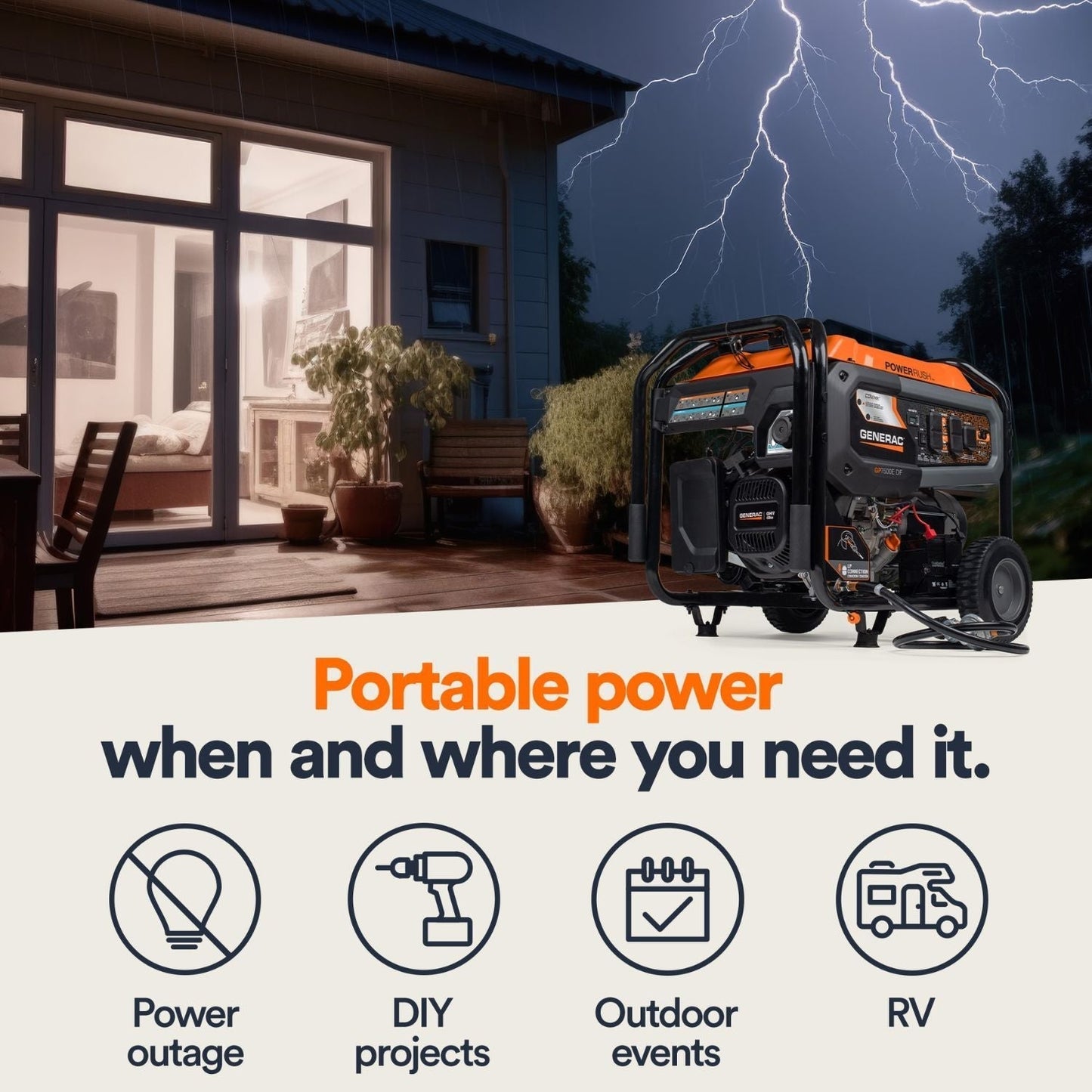 Generac GP7500E Dual Fuel 7500W/9400W Portable Generator | COsense®