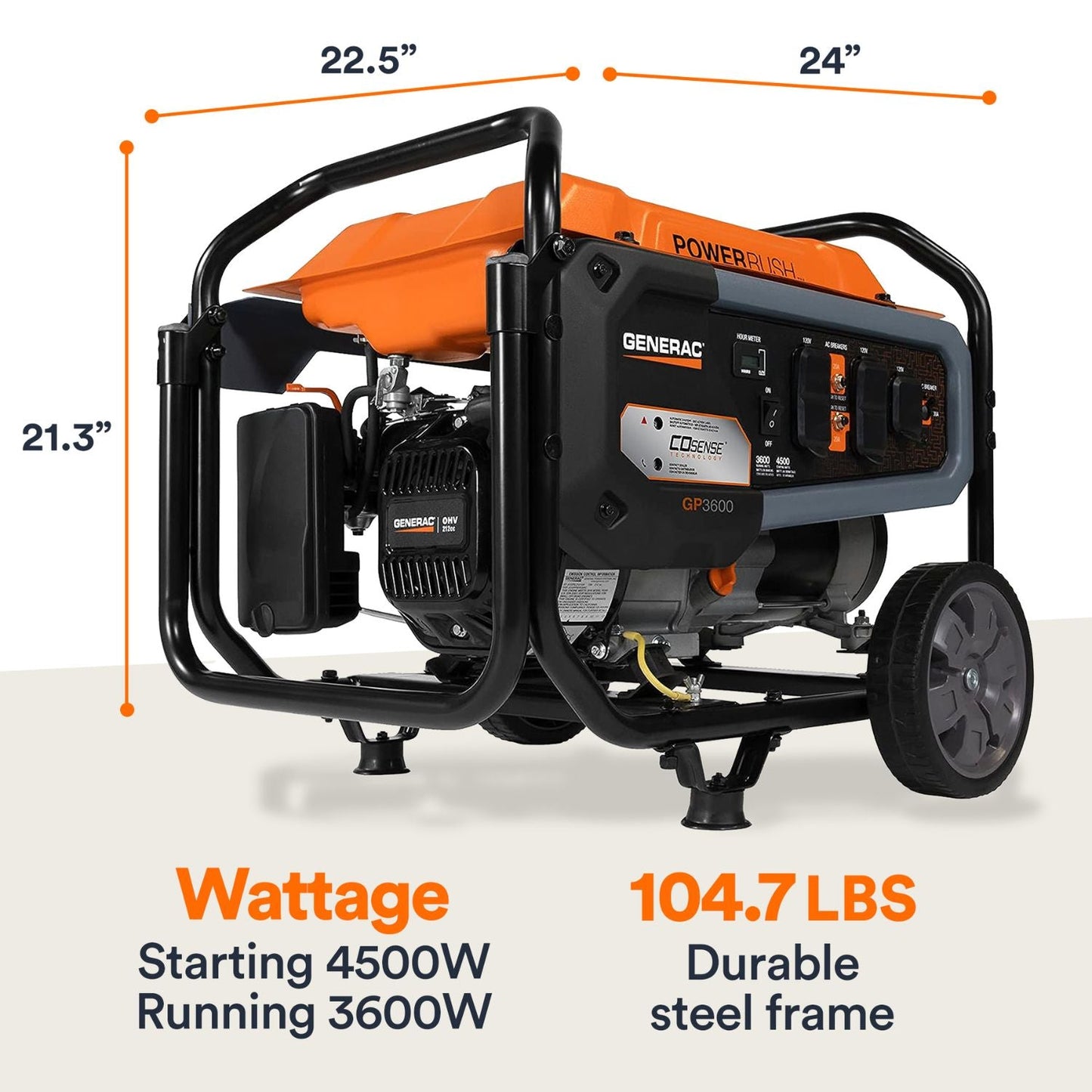 Generac GP3600 Gasoline 3600W/4500W Portable Generator | COsense®